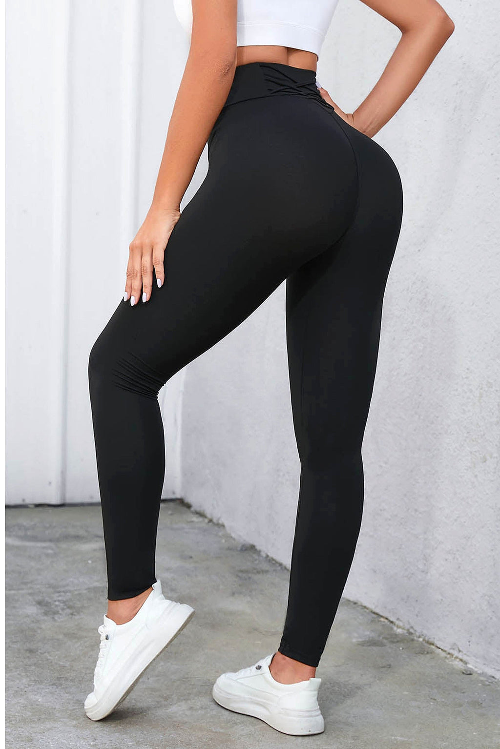 Black Criss Cross Tummy Control High Waist Leggings - enhanced image 10