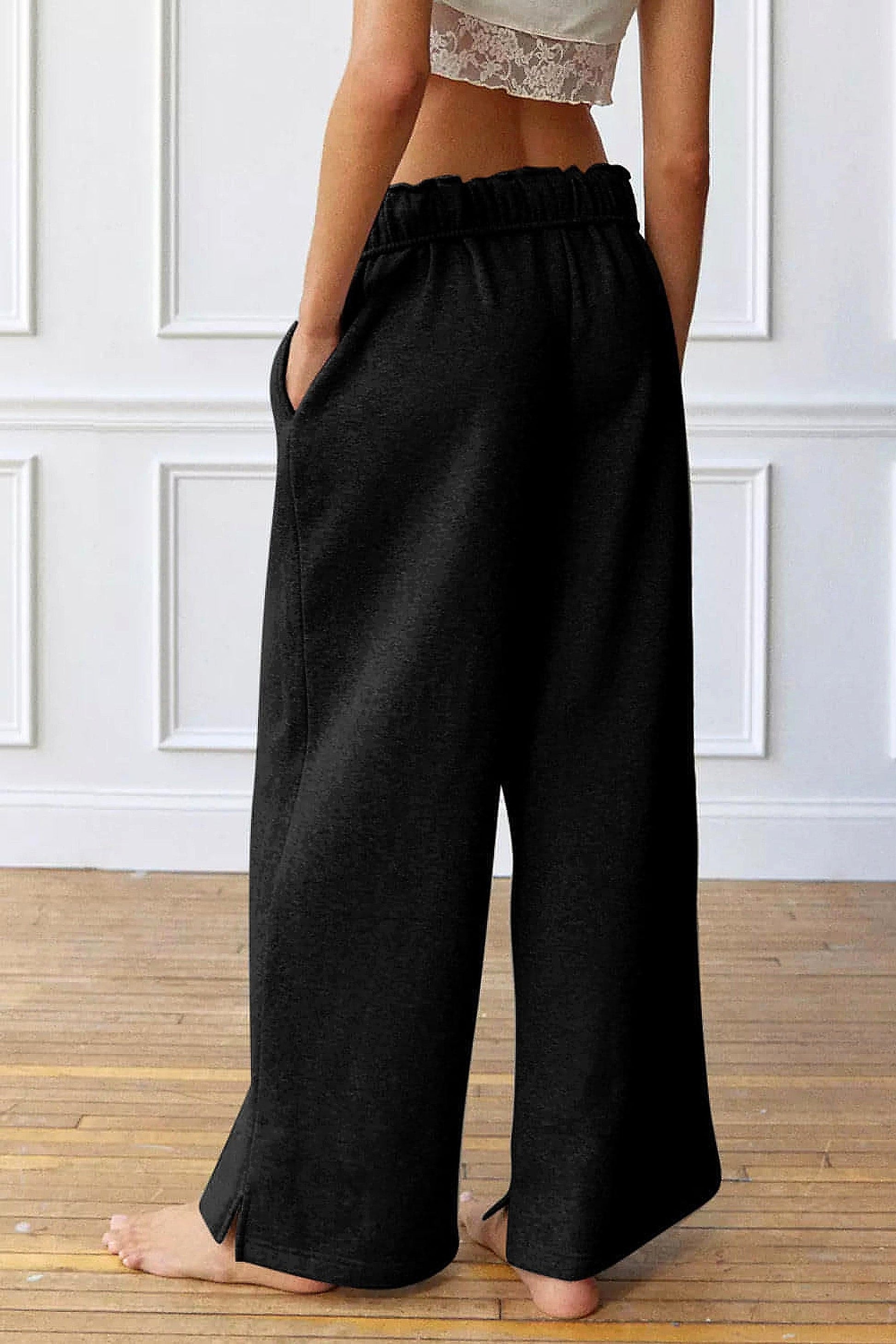 Black Elastic High Waist Drawstring Sweatpants - enhanced image 10