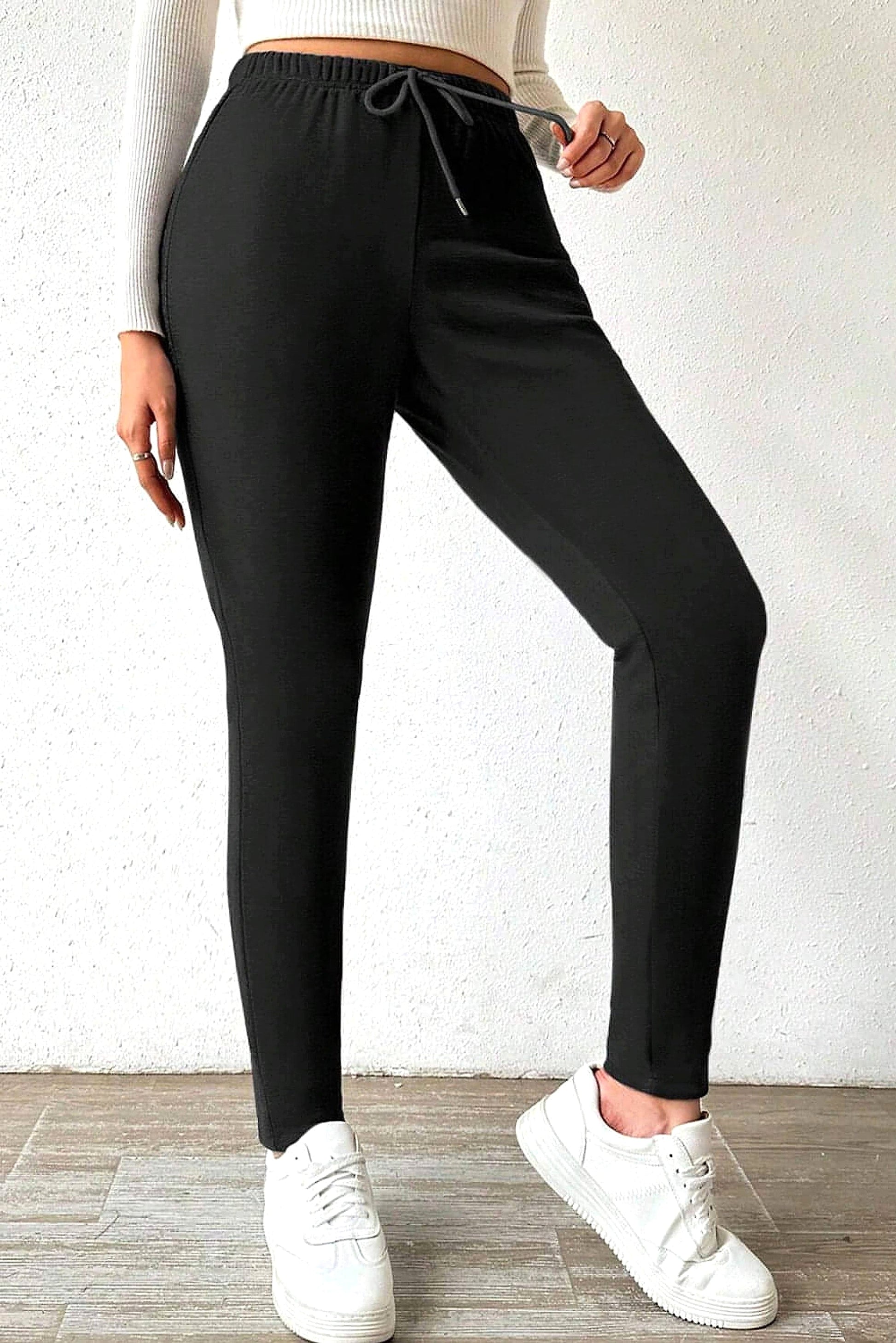 Black Thermal Lined Drawstring High Waist Leggings - enhanced image 10