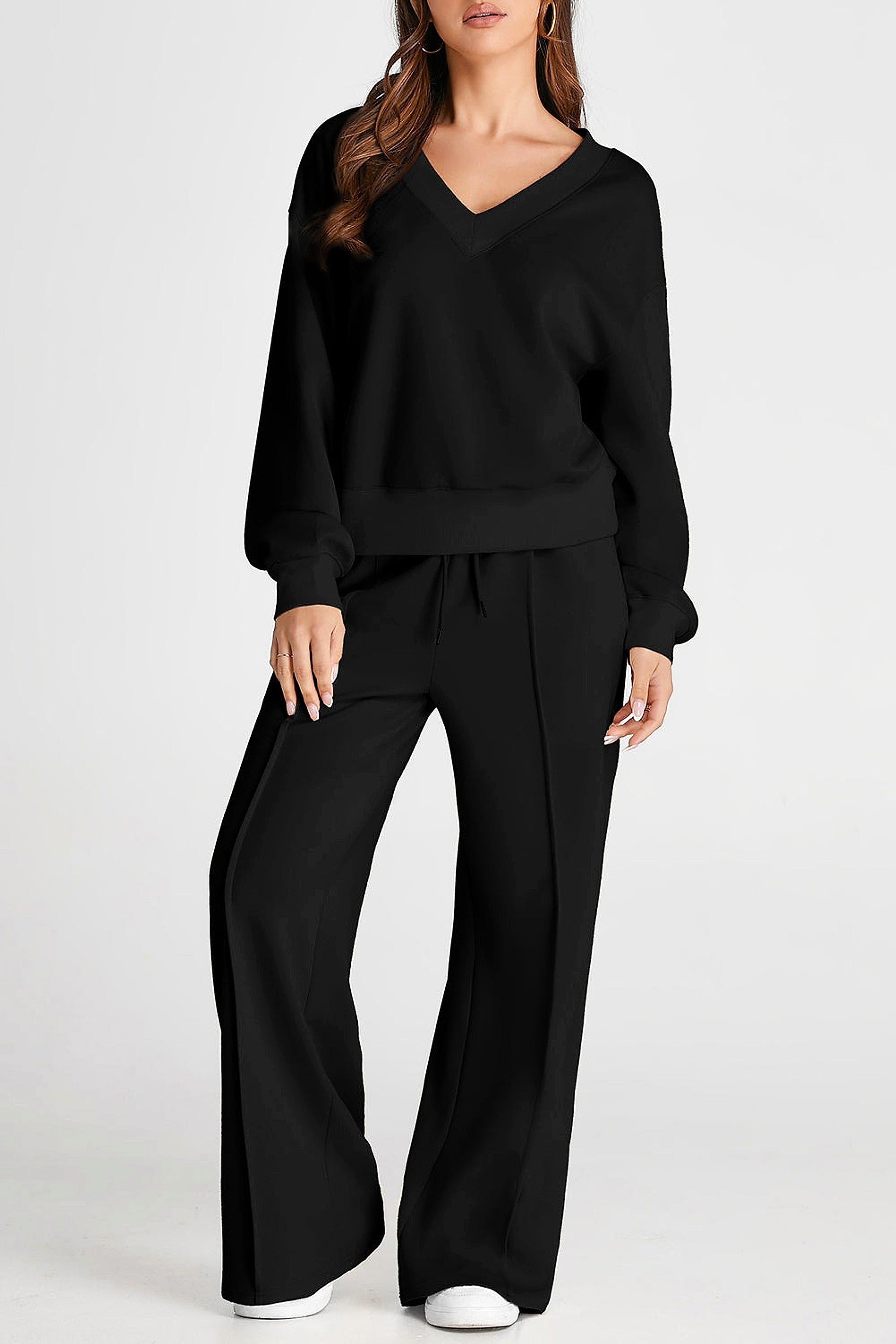Black V Neck Cropped Seamed High Waist Sports Wear - enhanced image 10