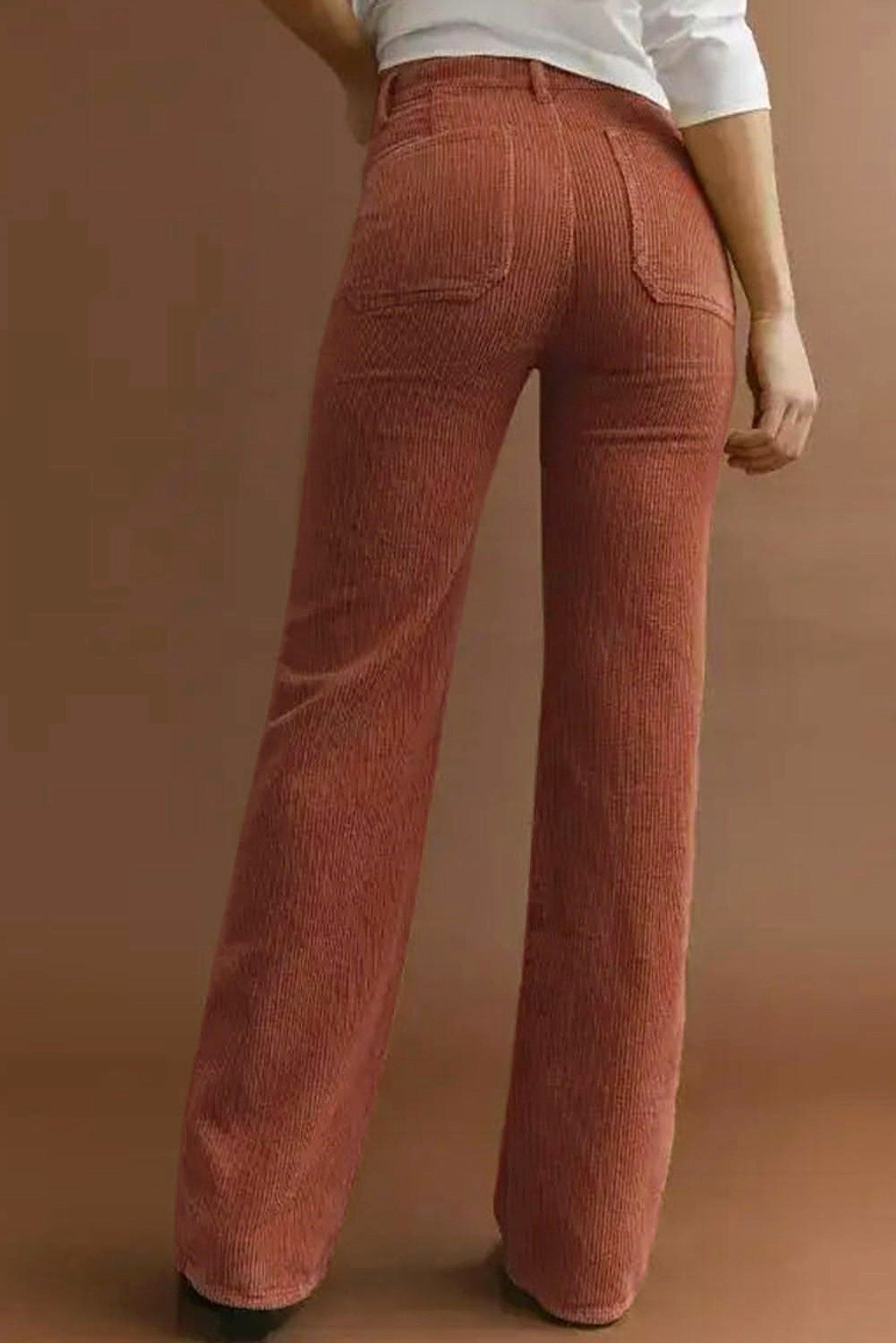 Brown High Waist Square Pockets Corduroy Pants - enhanced image 10