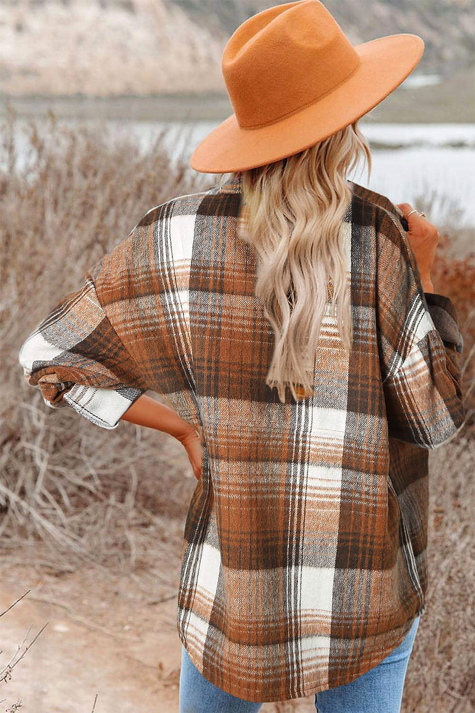 Brown Plaid Flap Pockets Shacket - enhanced image 10
