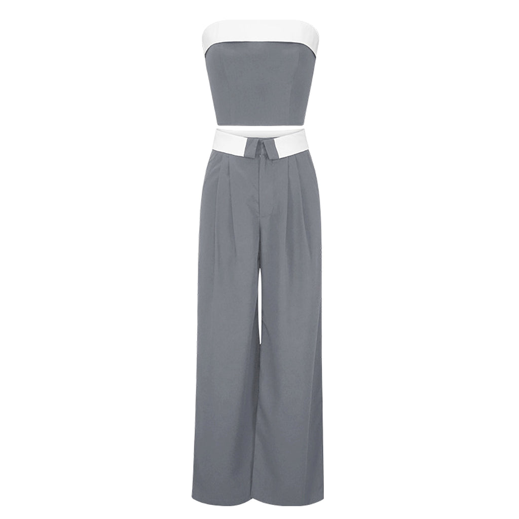 Contrast Color Vest Wide-leg Suit Pants Fashion Casual Two-piece Suit - enhanced image 10
