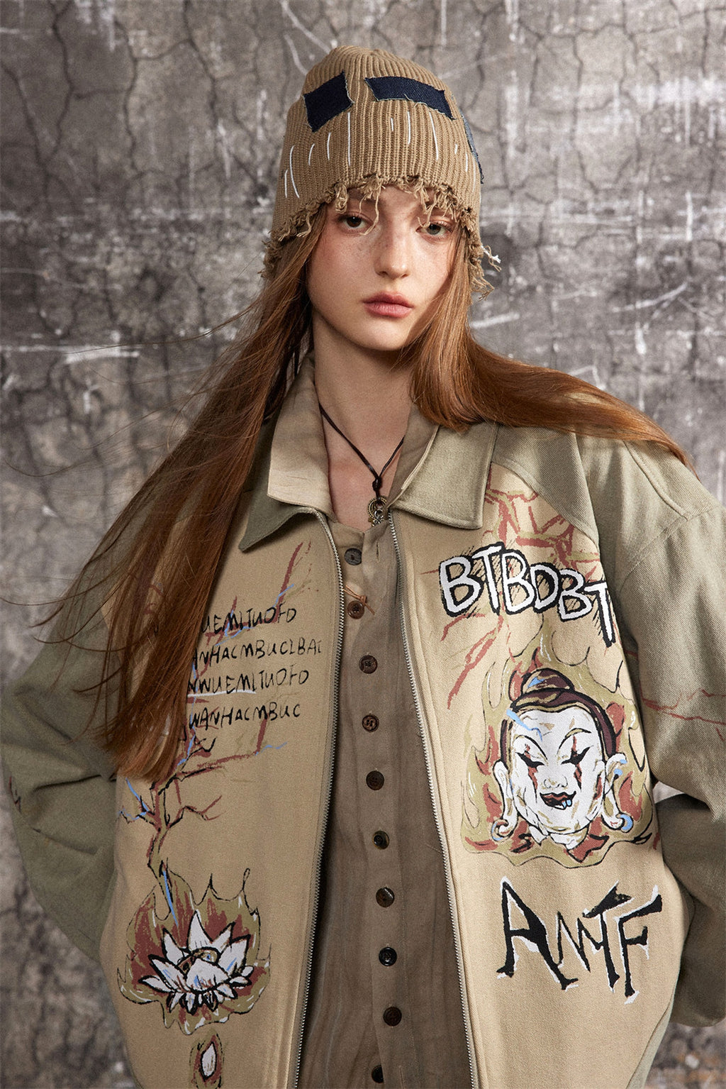 Cultural Graffiti Oil Painting Patterned Denim Jacket Men - enhanced image 10