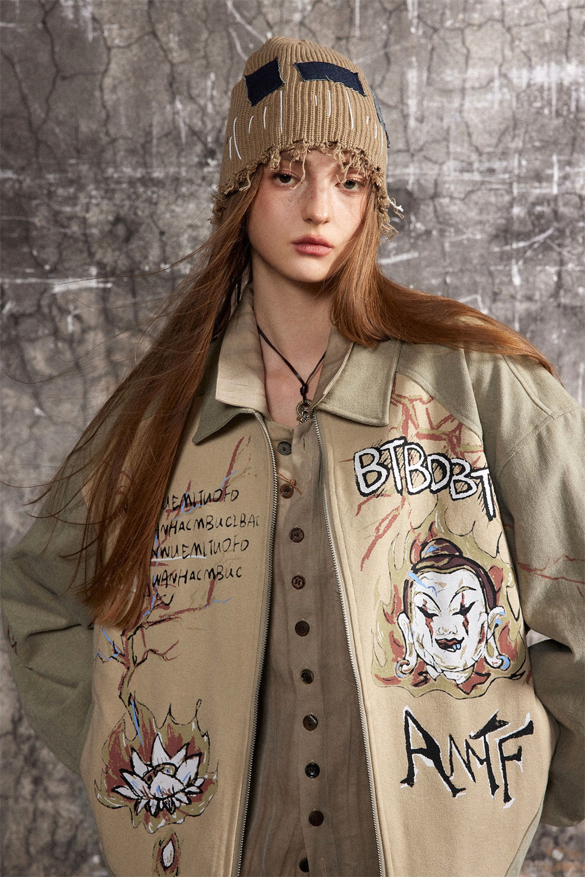 Cultural Graffiti Oil Painting Patterned Denim Jacket Men - enhanced image 10