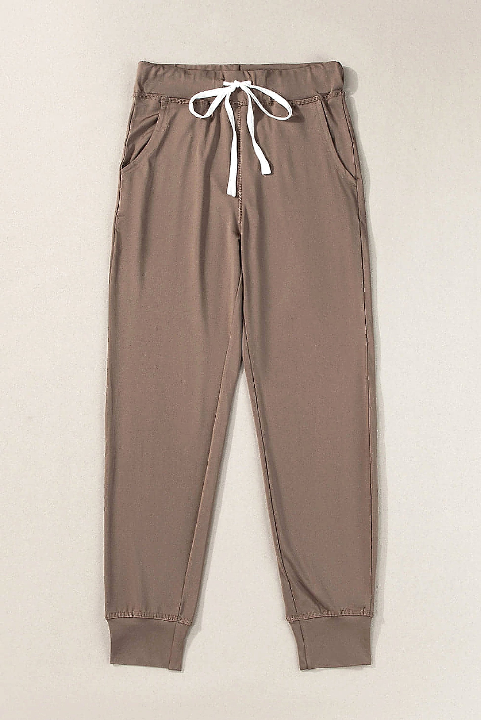 Dark Brown Drawstring Waist Pocketed Joggers - enhanced image 10