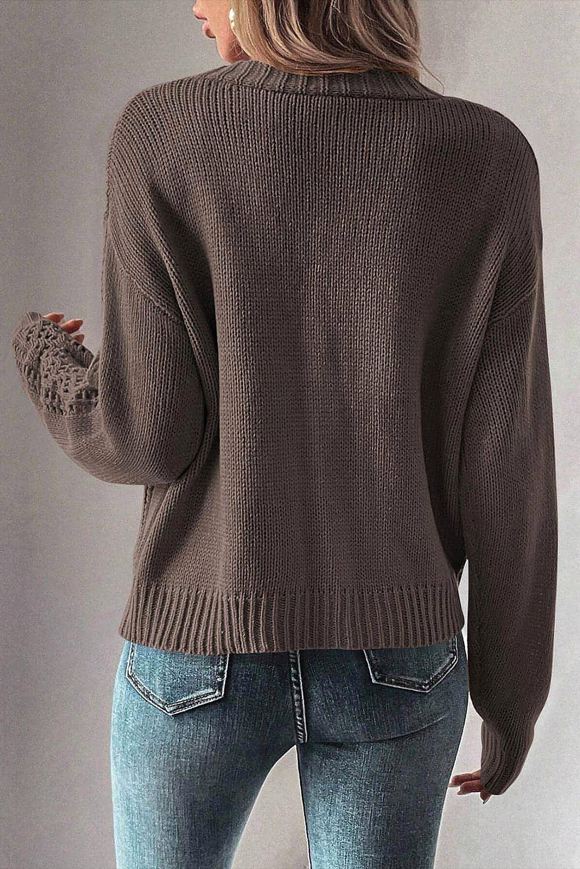 Dark Khaki Open Knit Drop Shoulder Sweater Cardigan - enhanced image 10