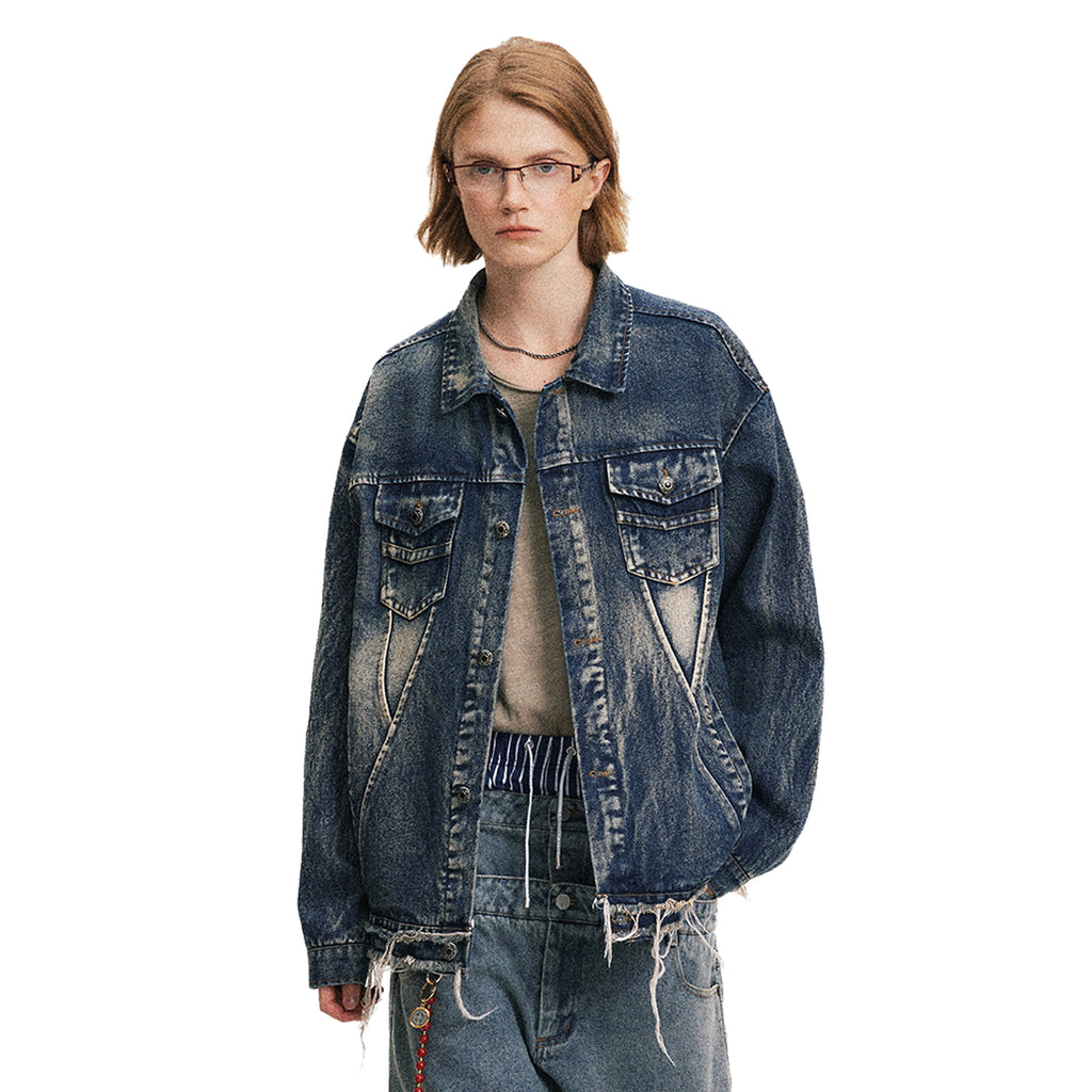 Denim Cargo Pants Jacket Men And Women Heavy Industry Washed And Worn - enhanced image 10