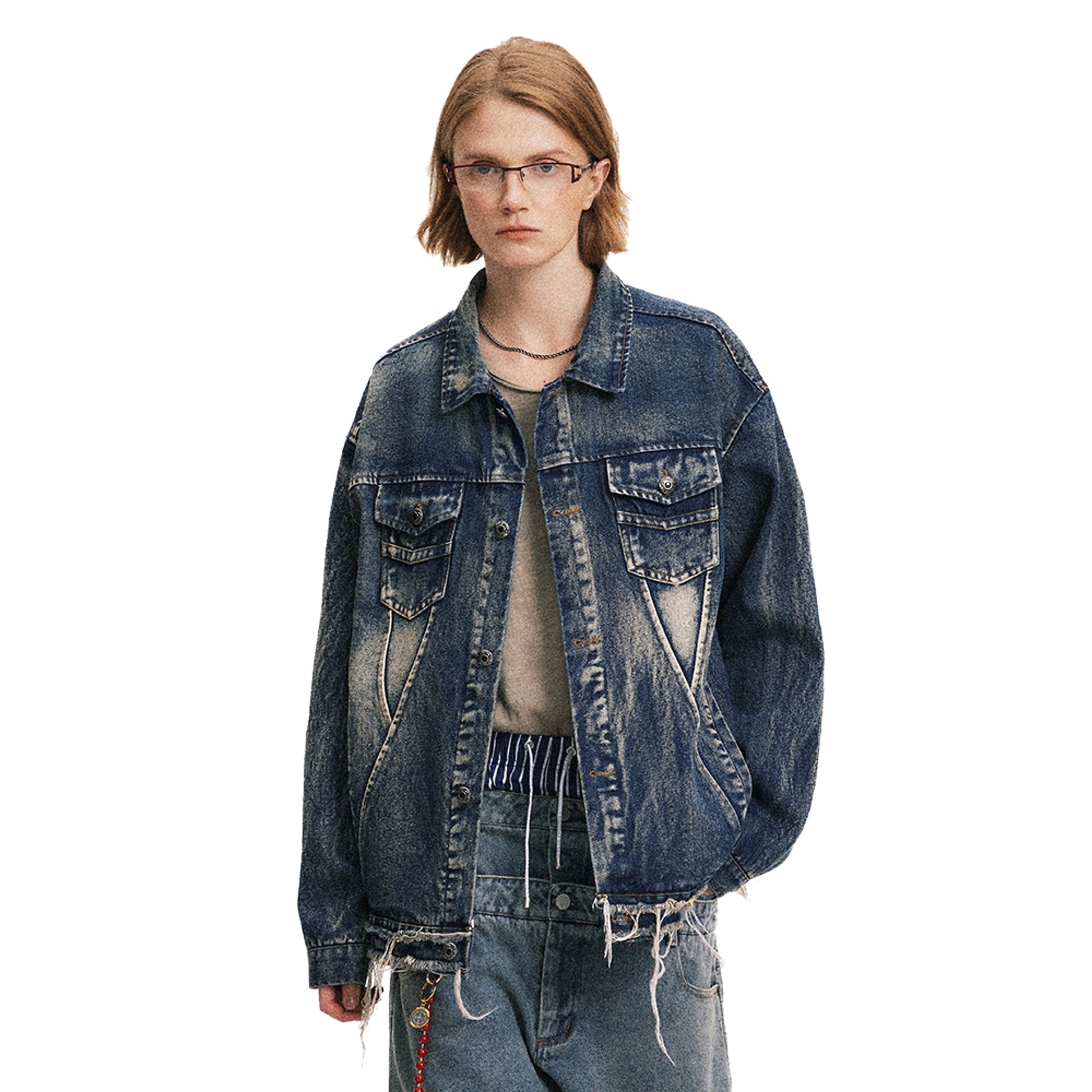 Denim Cargo Pants Jacket Men And Women Heavy Industry Washed And Worn - enhanced image 10