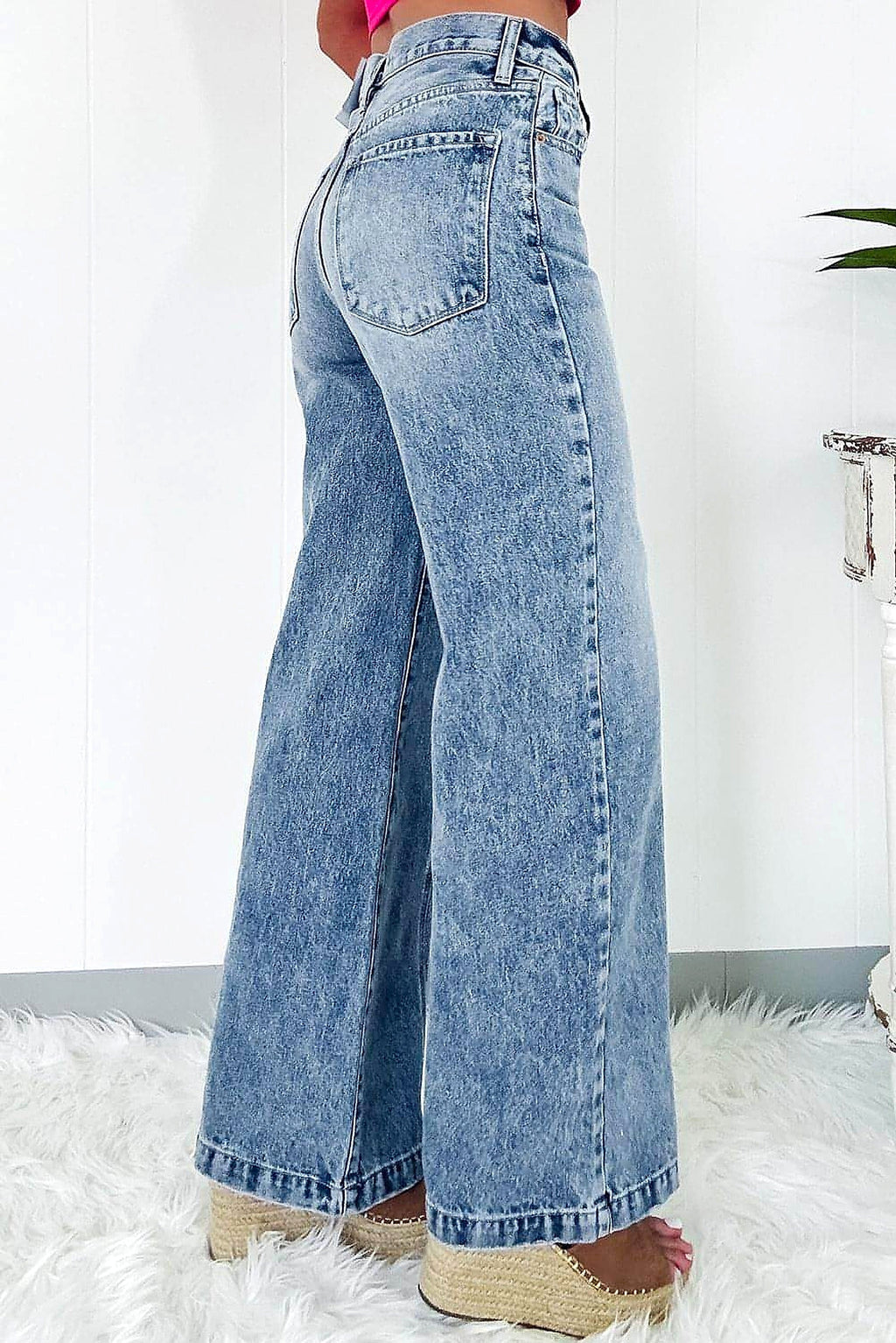 Dusk Blue Central Seamed Wide Leg High Waist Jeans - enhanced image 10