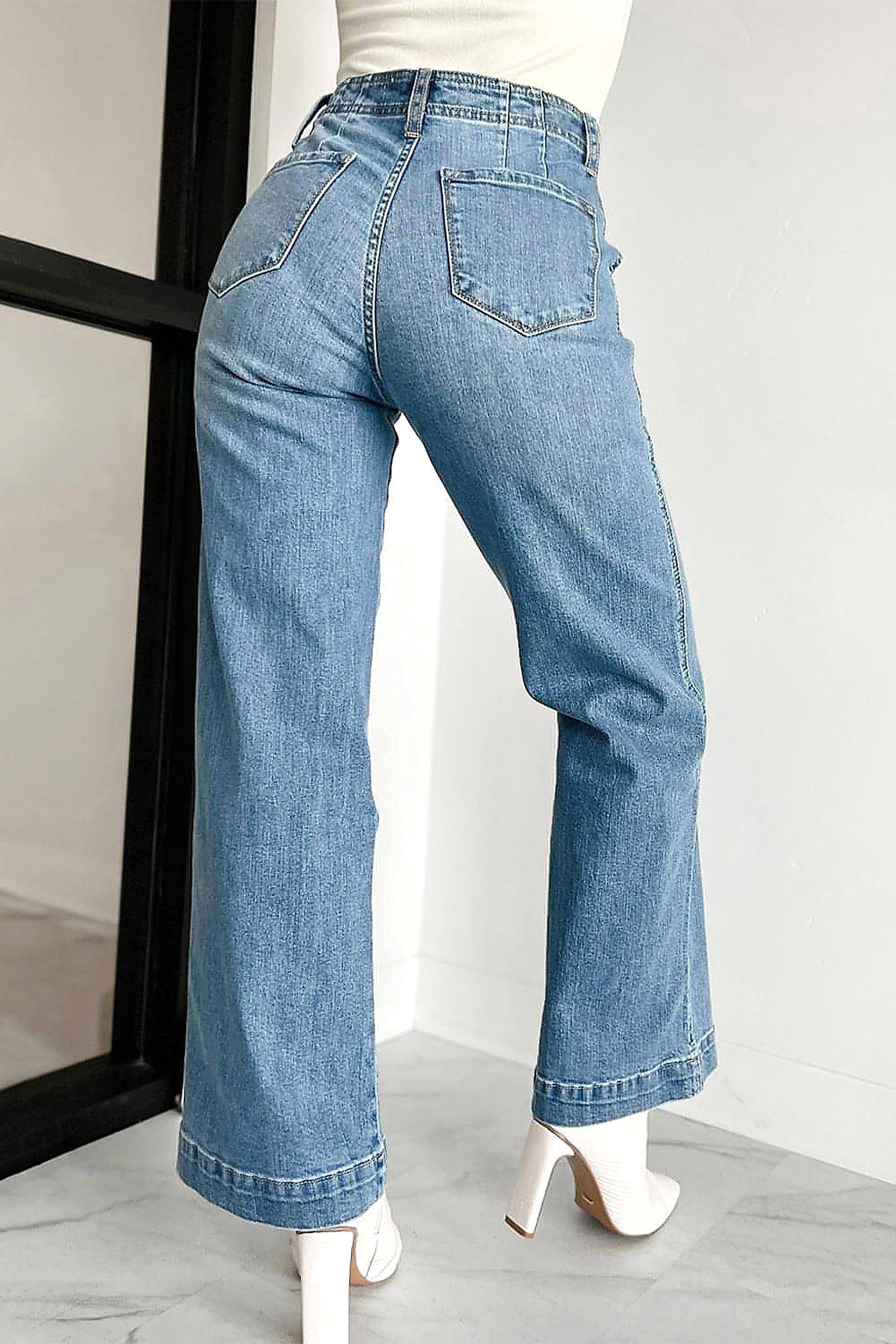 Dusk Blue Multi Buttons Medium Wash Straight Loose Leg Jeans - enhanced image 10