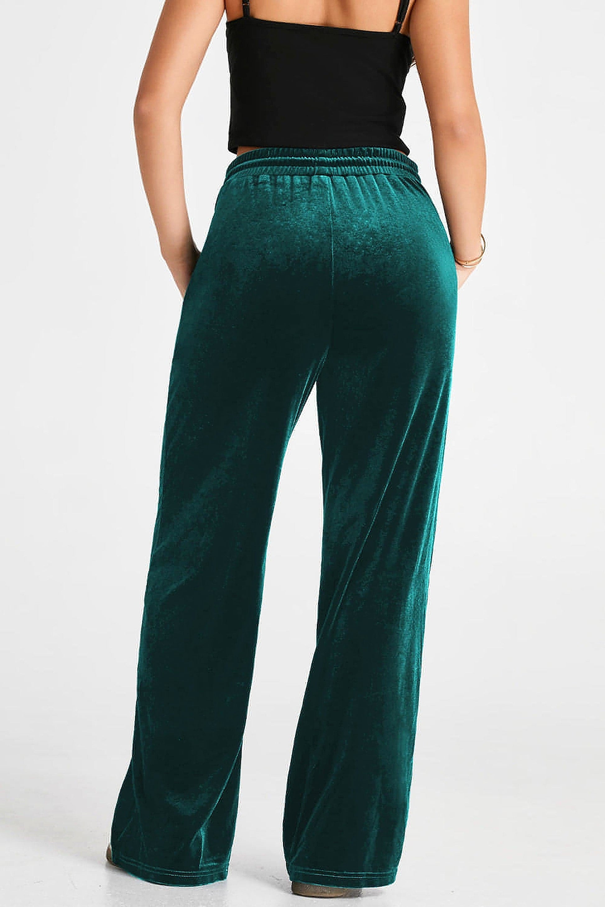 Evergreen Solid Drawstring Waist Wide Leg Pants - enhanced image 10