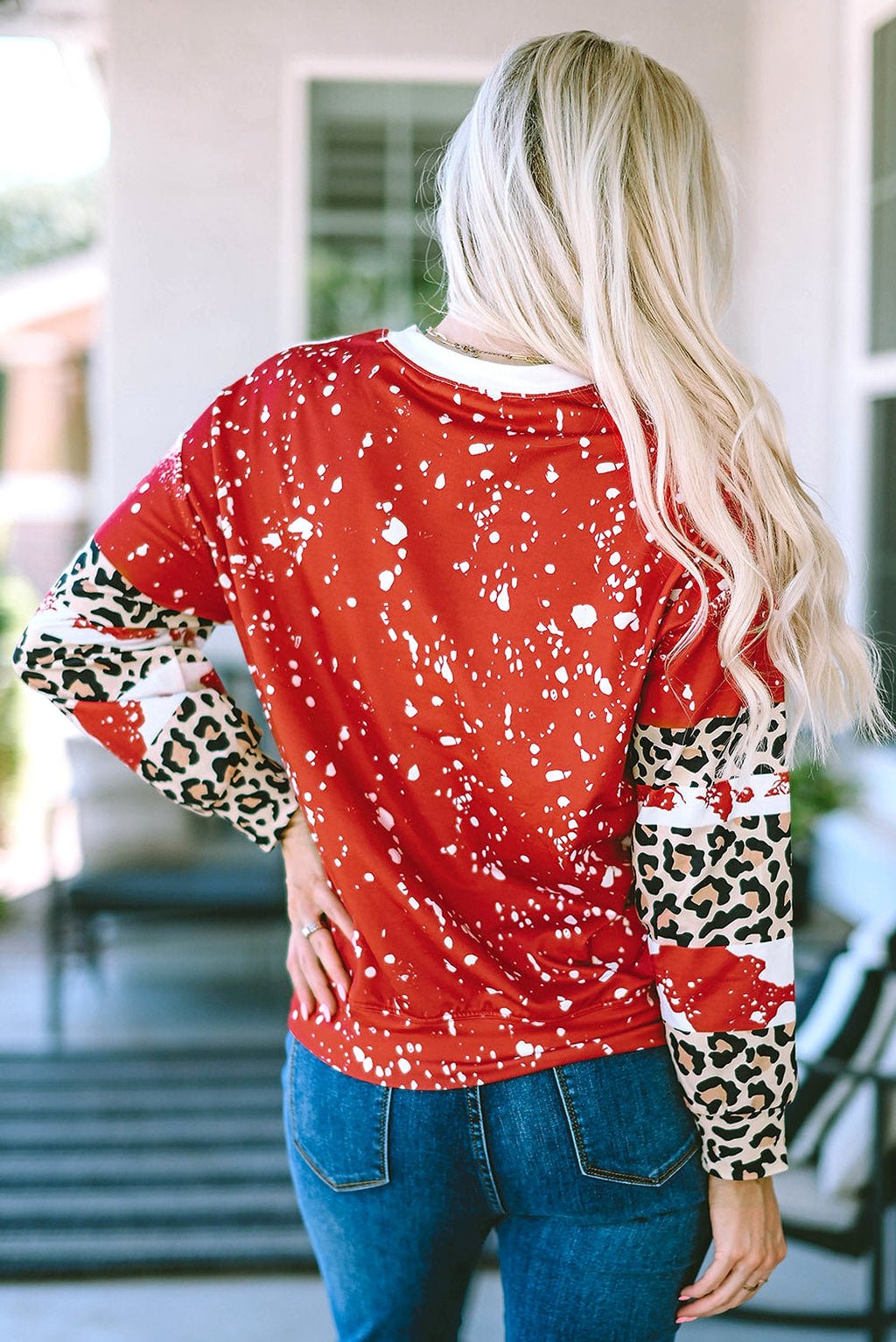 Fiery Red Tie-Dye Leopard Long Sleeve Top - enhanced image 10