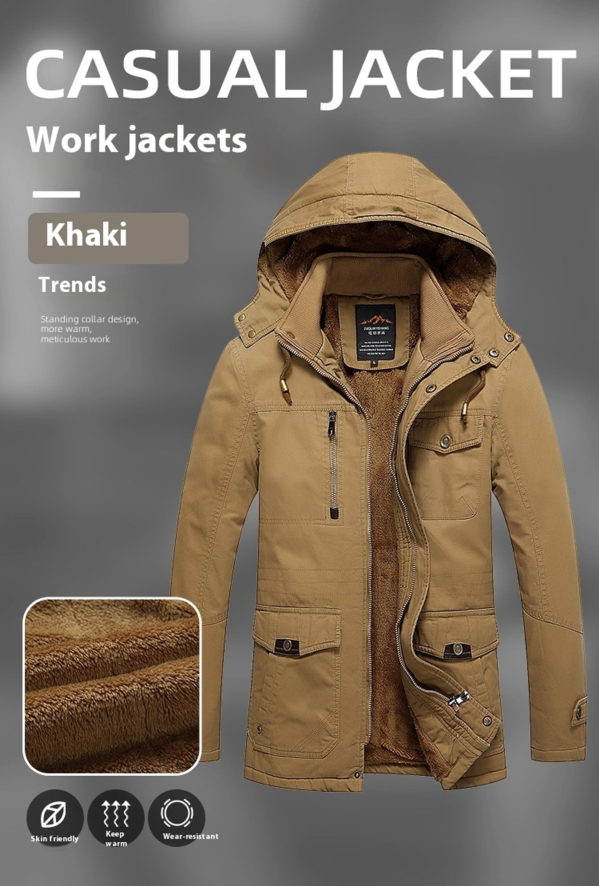 Fleece-lined Warm-keeping And Cold-proof Warm Men's Casual Jacket - enhanced image 10