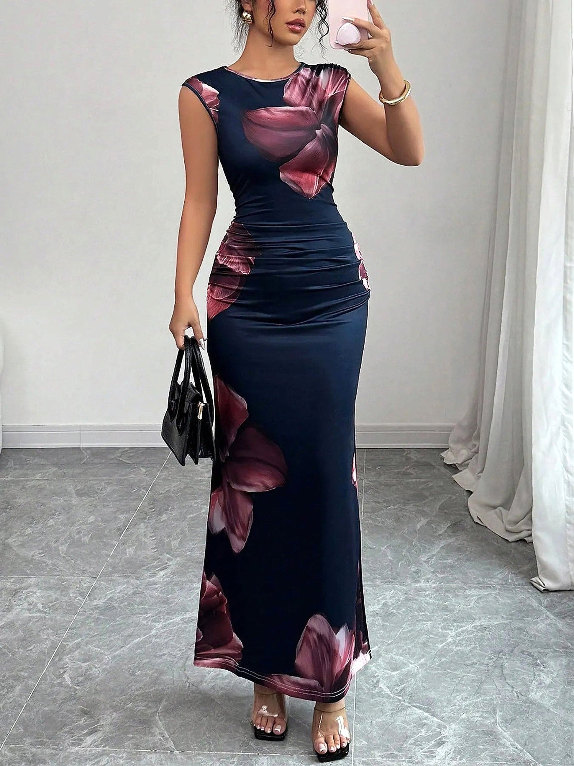 Floral Print Sleeveless Bodycon Maxi Dress - enhanced image 10