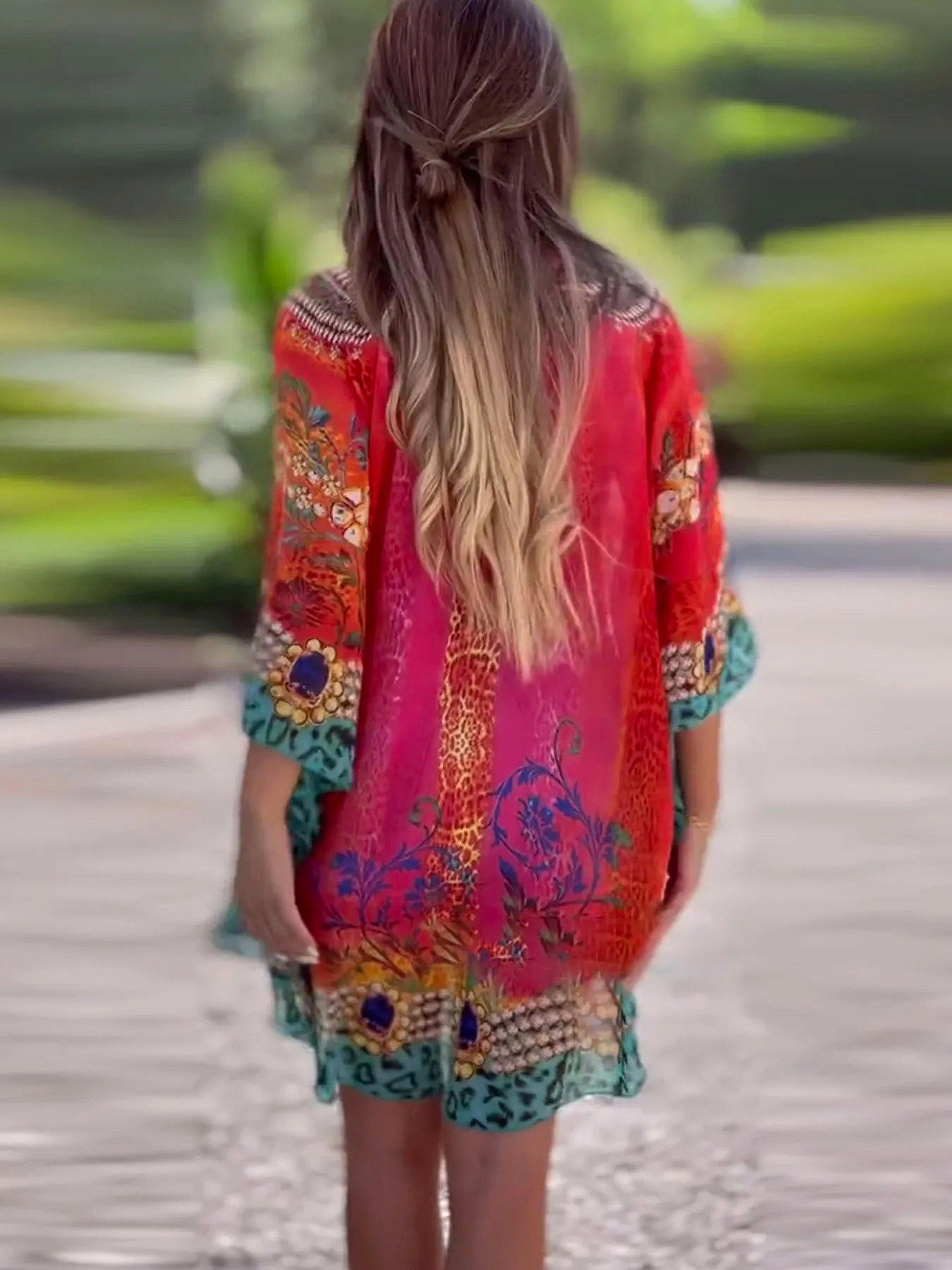 Floral Print V-Neck Cover Up - enhanced image 10