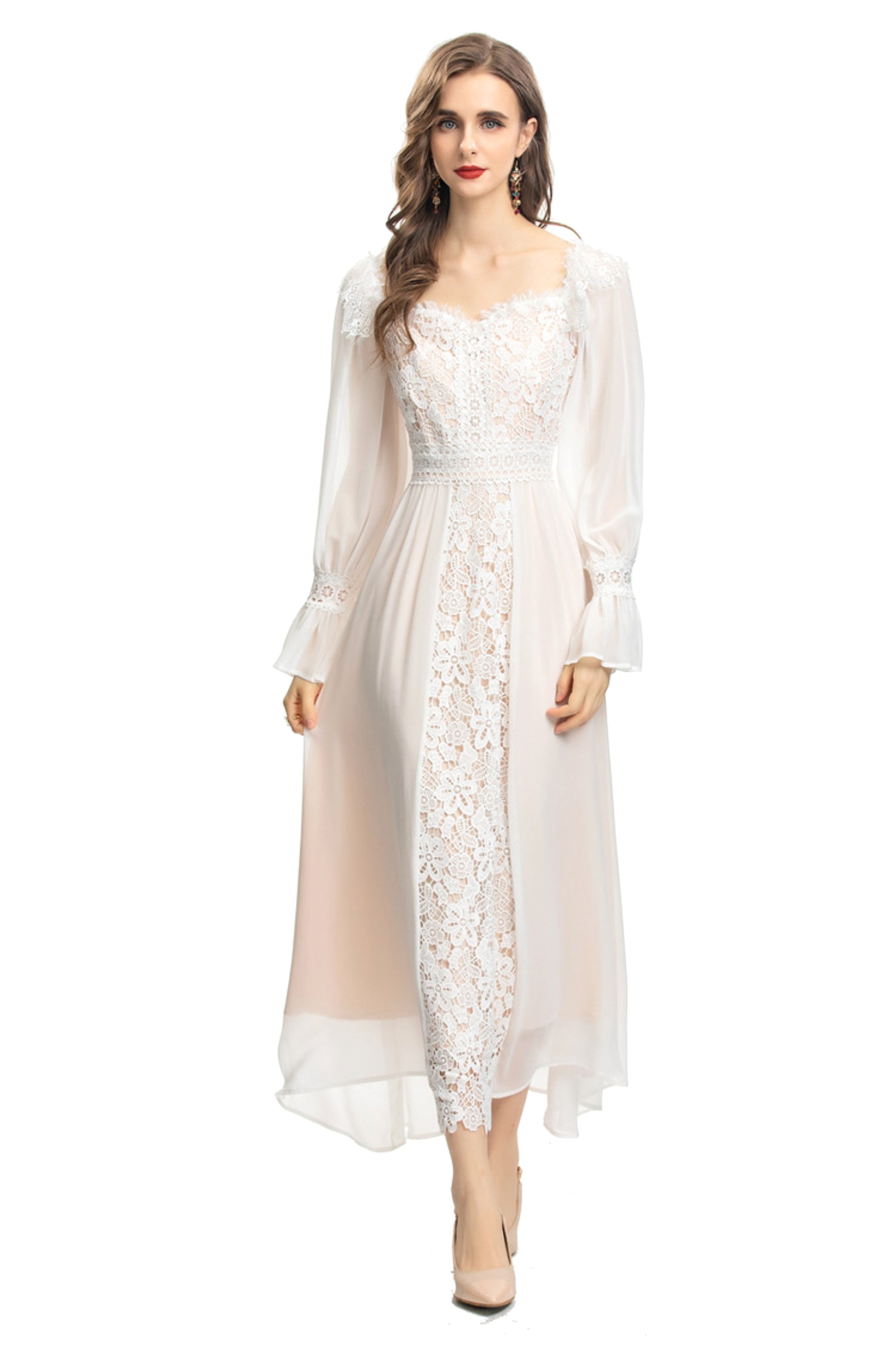 French Temperament Gentle Mesh Spliced Lace Slim Fit Dress - enhanced image 10