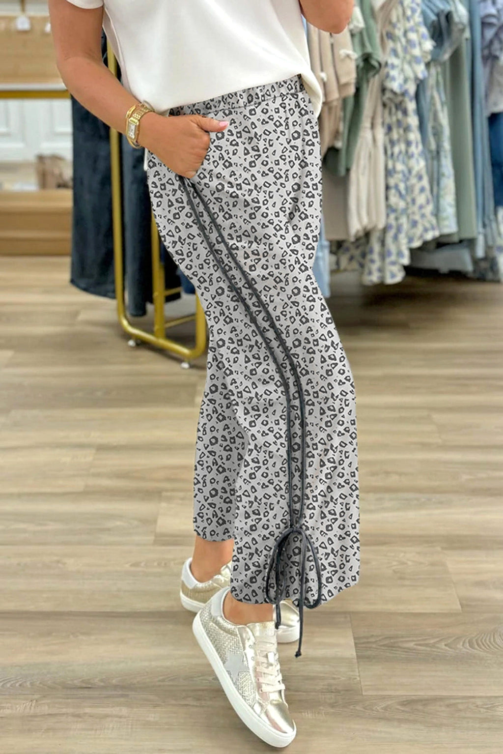 Gray Leopard High Waist Side Bow Straight Leg - enhanced image 10