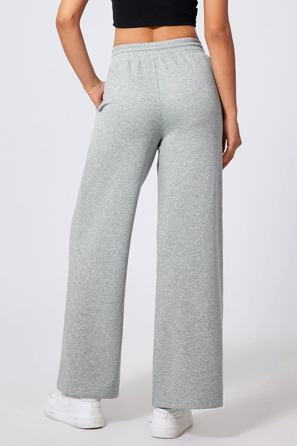 Gray Seamed Drawstring High Waist Wide Leg Sweatpants - enhanced image 10