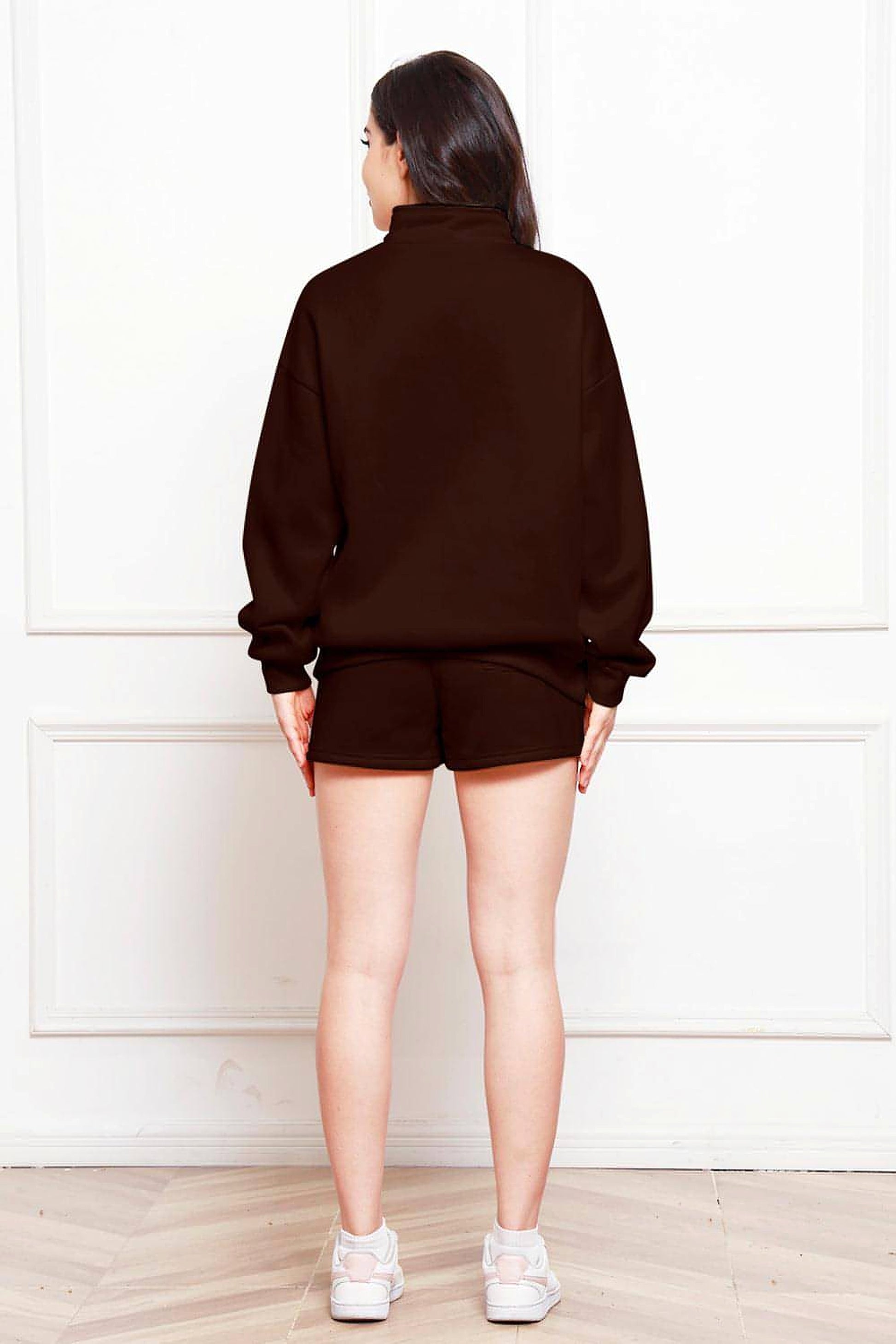 Half Zip Long Sleeve Sweatshirt and Drawstring Shorts Set - enhanced image 10
