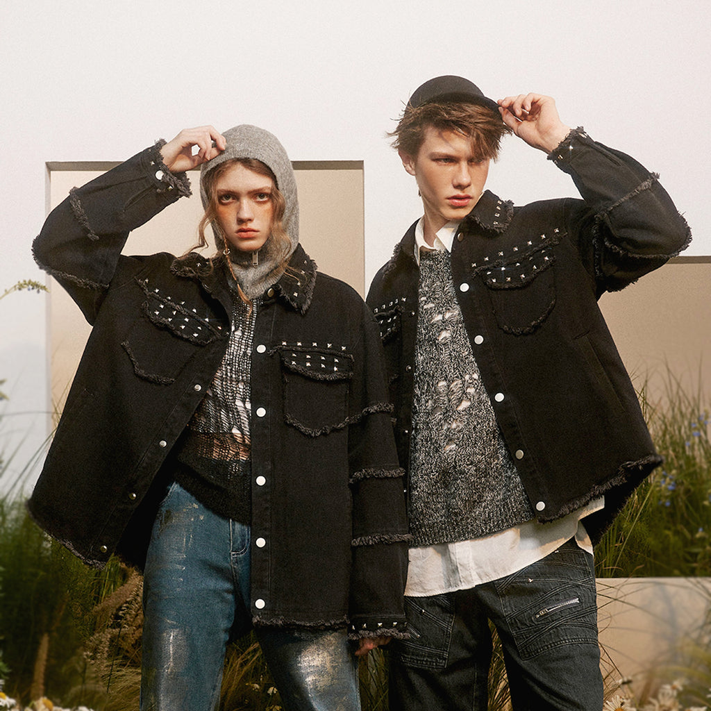 High Street Fashion Brand Hip Hop Rock Rivet Decorative Denim Jacket - enhanced image 10