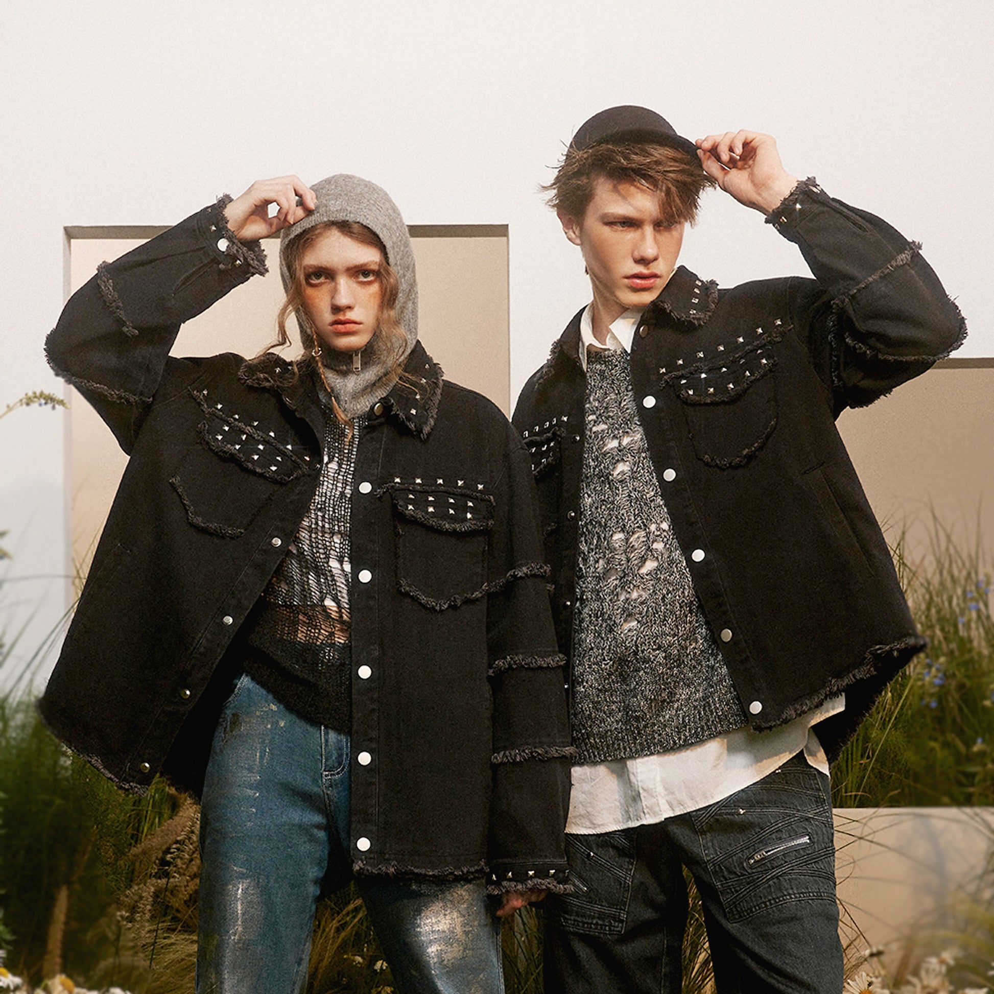 High Street Fashion Brand Hip Hop Rock Rivet Decorative Denim Jacket - enhanced image 10