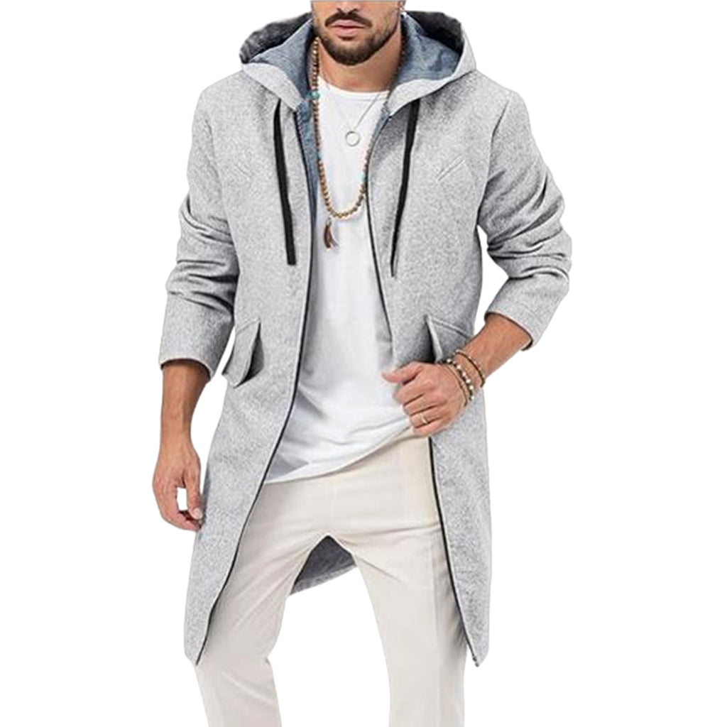 Hooded Jacket Single Zipper Cardigan Woolen Men's Coat - enhanced image 10