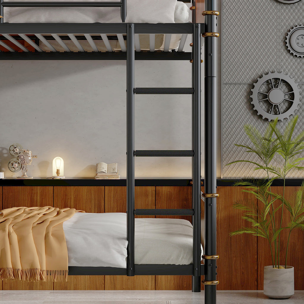 IronLoft™ – Twin XL Over Twin XL Metal Bunk Bed with Rustic Wood Finish & Safety Rail (US Warehouse) - enhanced image 10