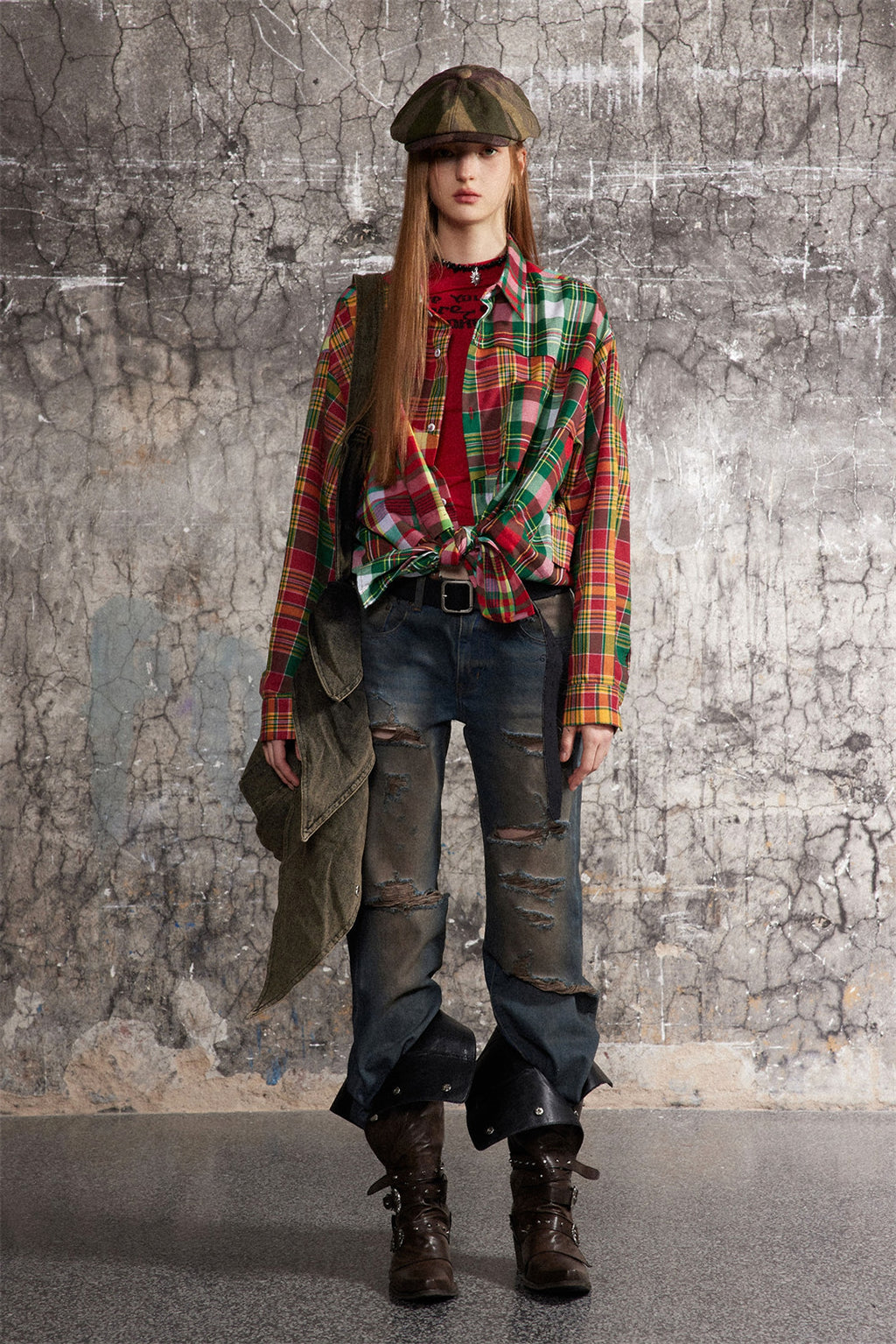 Irregular Spliced Plaid Blouse Women DressShirt - enhanced image 10