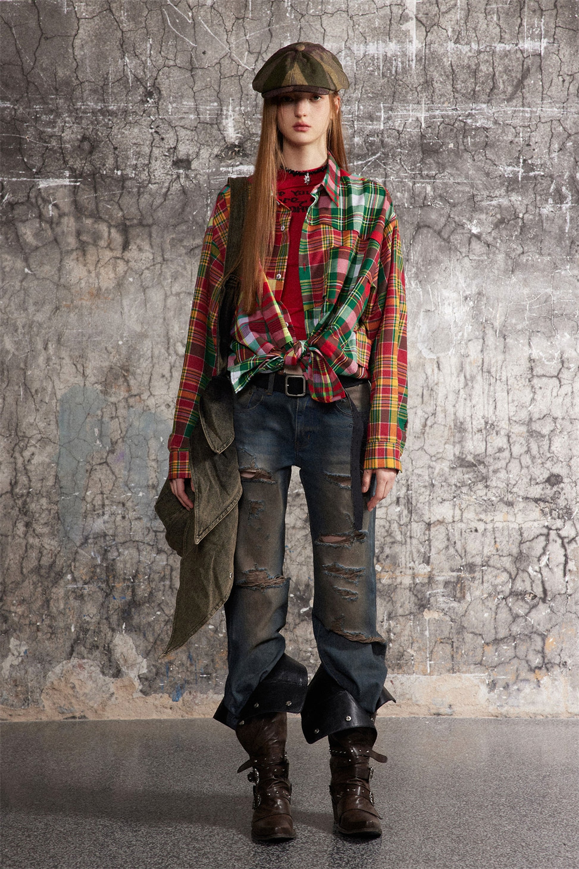Irregular Spliced Plaid Blouse Women DressShirt - enhanced image 10