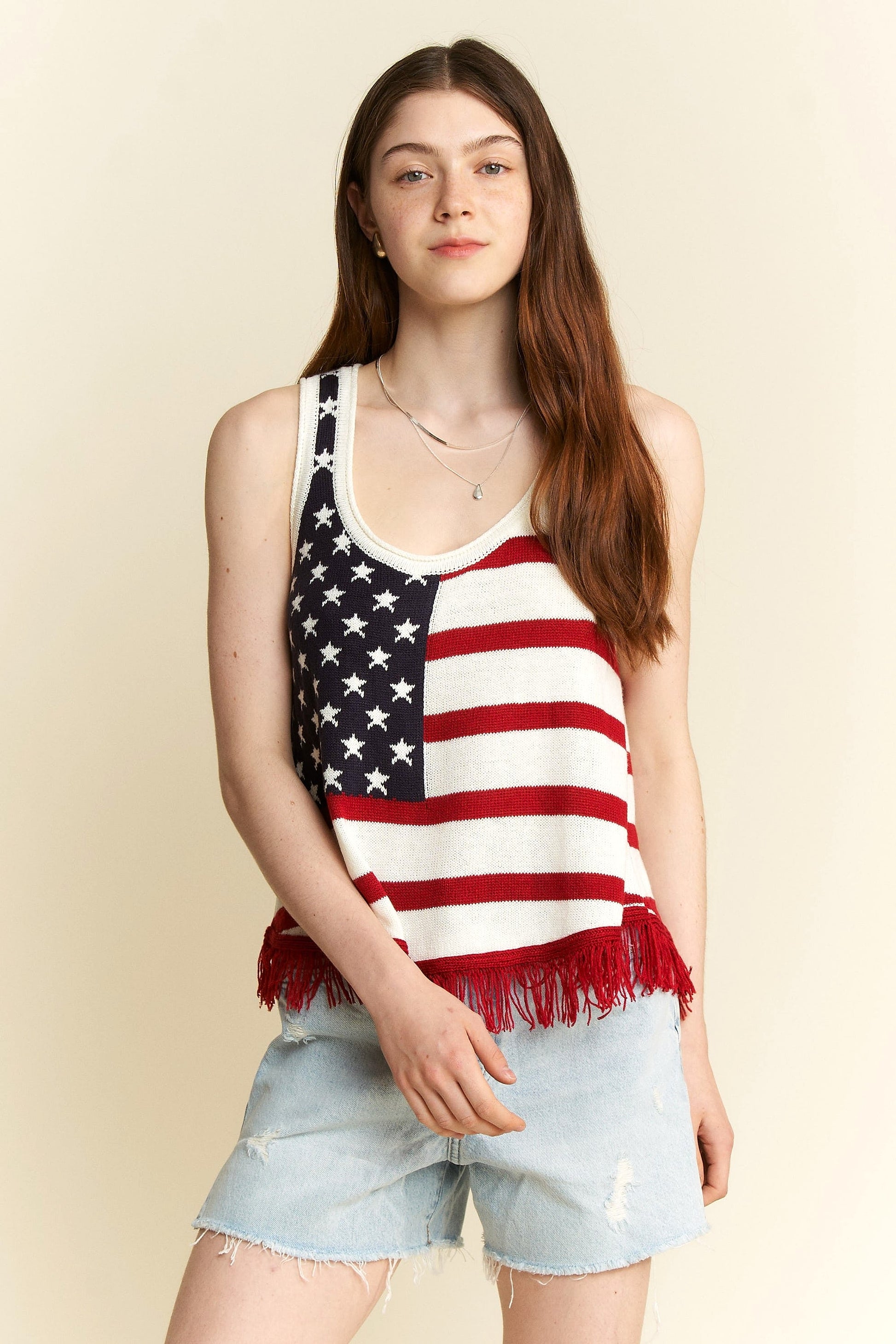Jade By Jane American Flag Fringe Tank Top - enhanced image 10