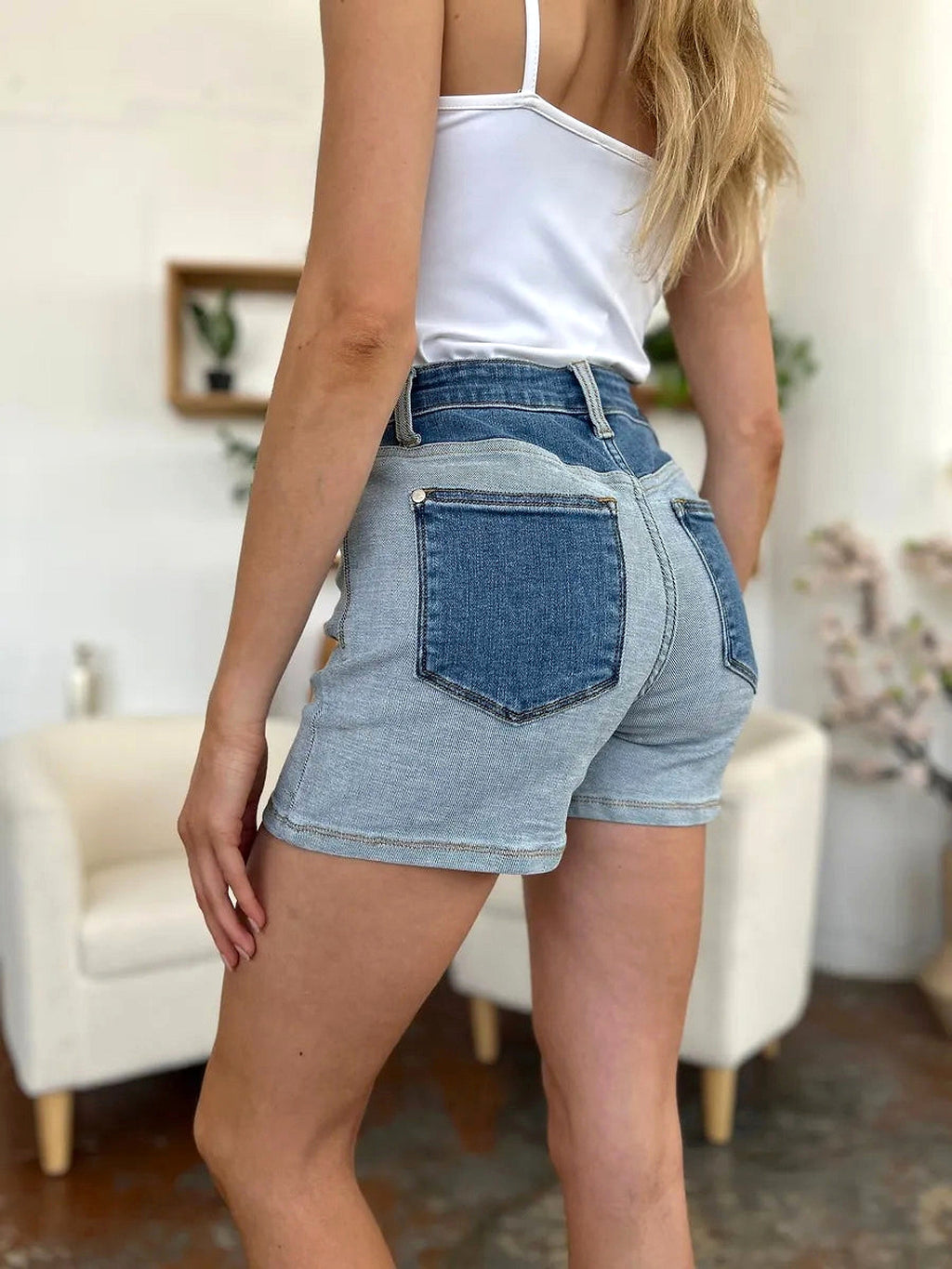 Judy Blue Full Size Color Block Denim Shorts - enhanced image 10