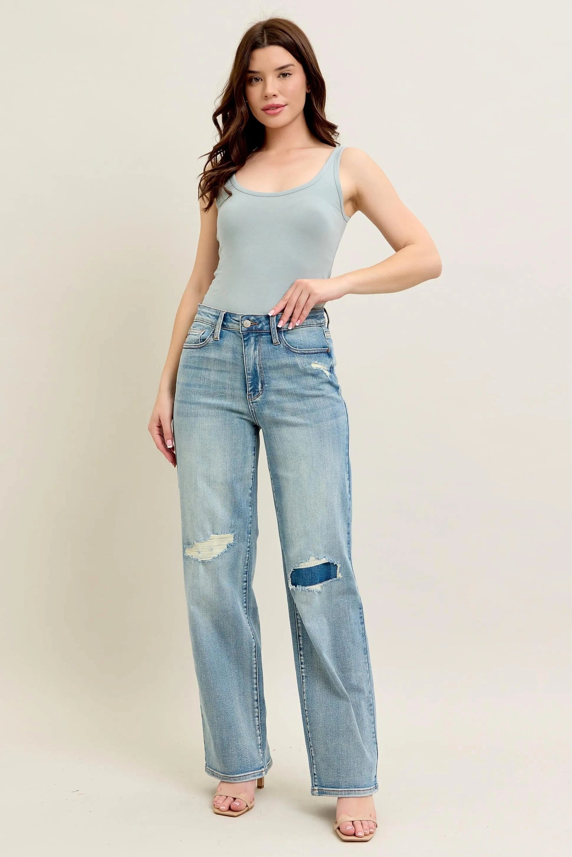 Judy Blue Full Size Hw Destroy & Knee Patch Straight Jeans Plus Size - enhanced image 10