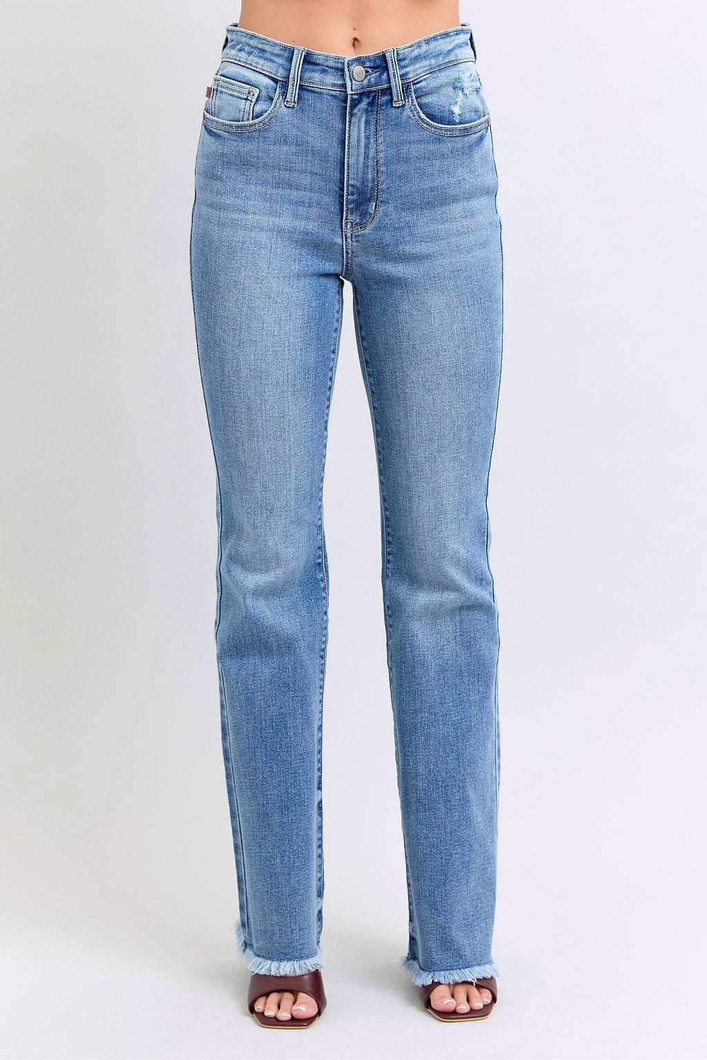 Judy Blue Full Size Raw Hem High Rise Bootcut Jeans - enhanced image 10