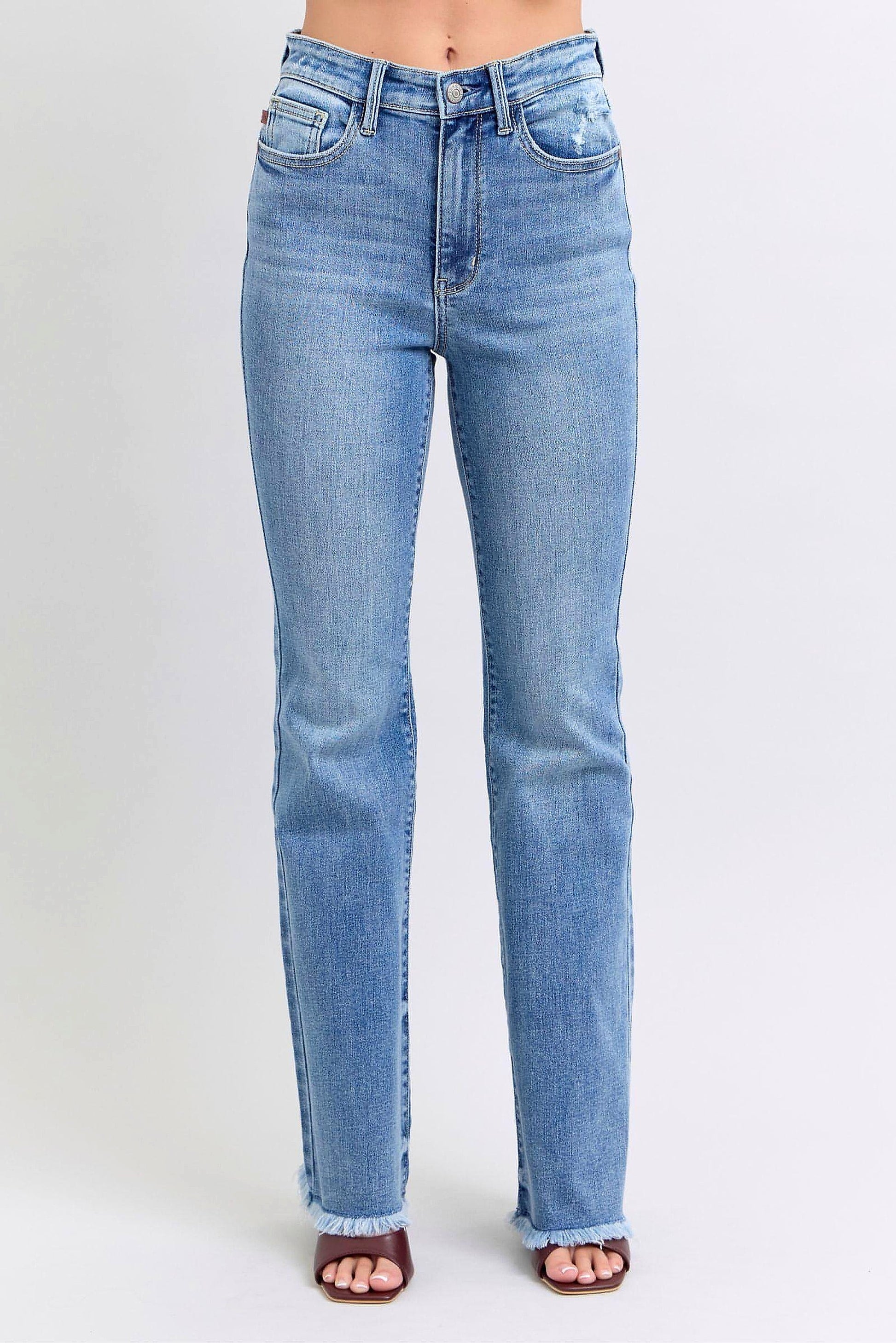 Judy Blue Full Size Raw Hem High Rise Bootcut Jeans - enhanced image 10