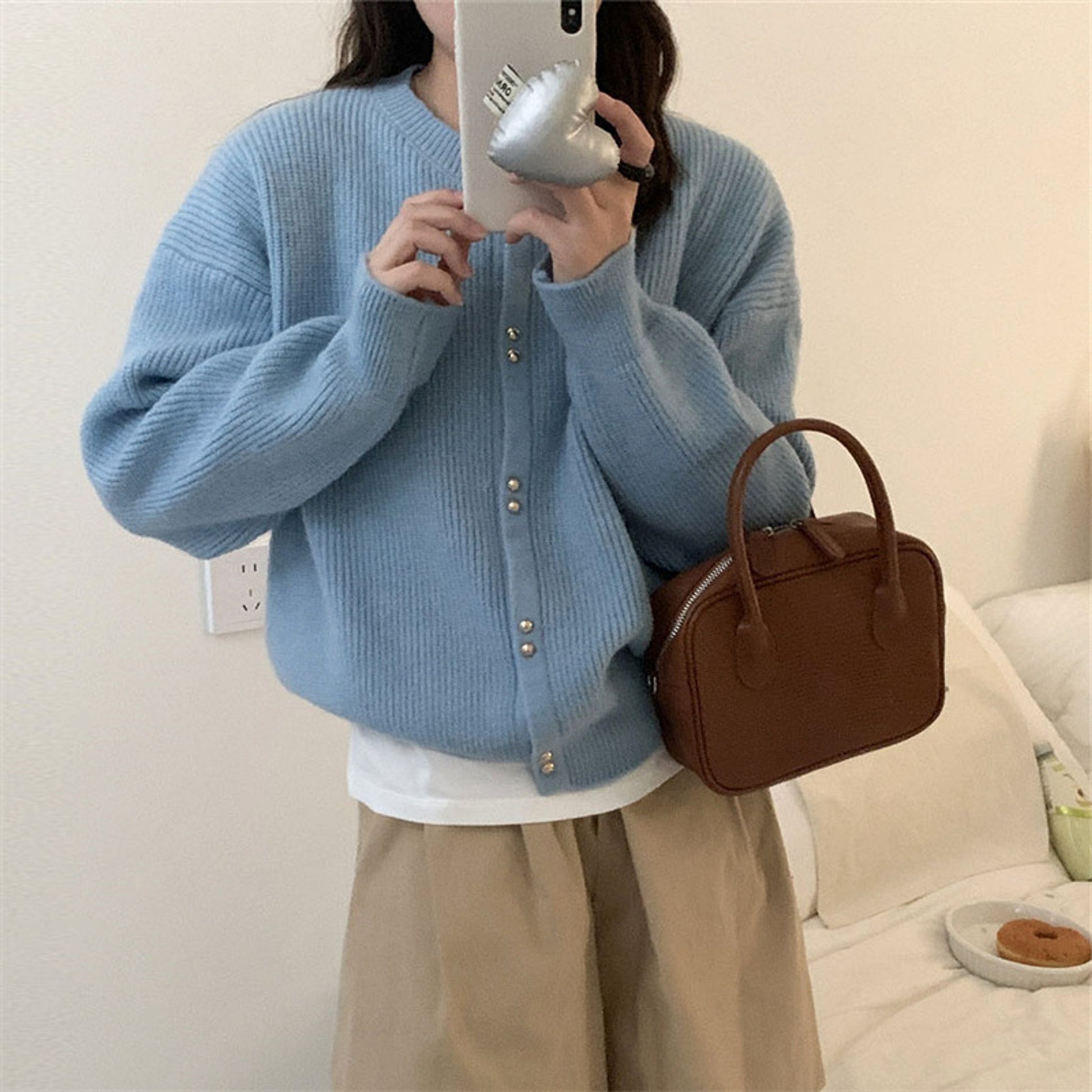 Korean Style Women's Long Sleeve Sweater Coat - enhanced image 10