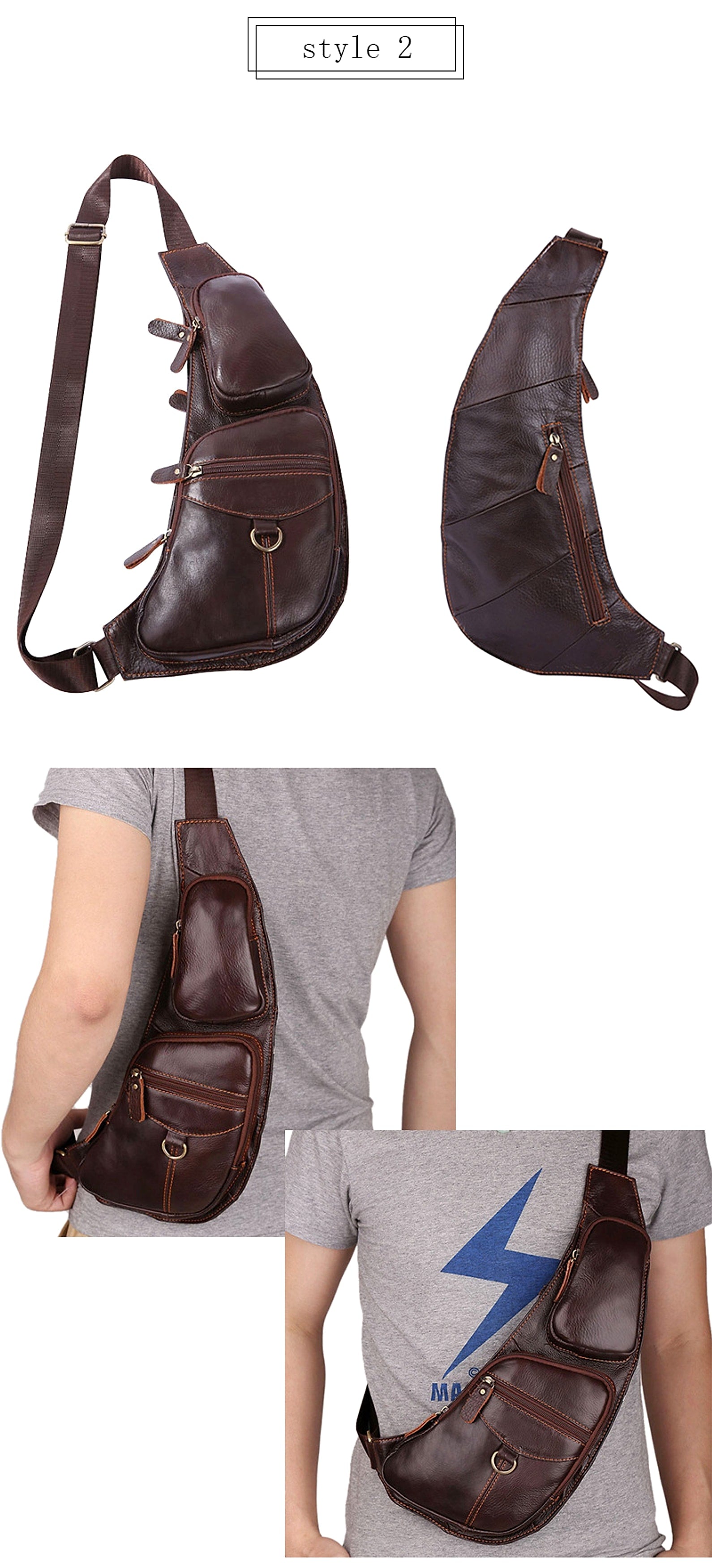 Leather Men's Chest Bag First Layer Cowhide Casual Satchel - enhanced image 10
