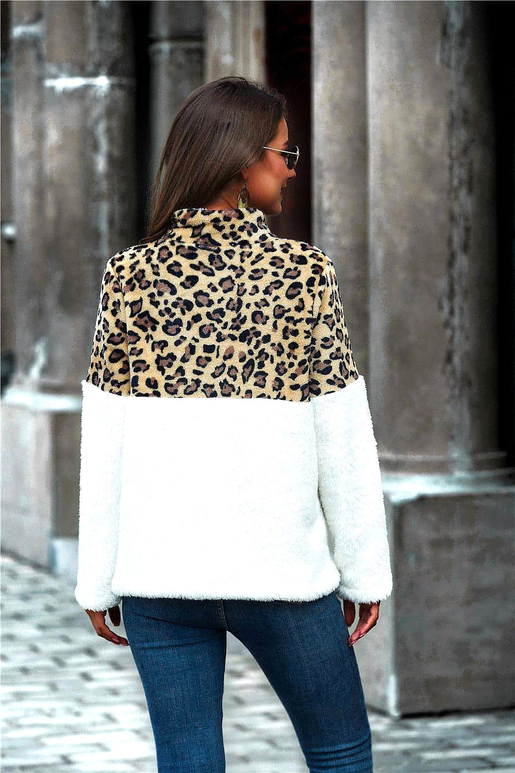 Leopard Color Block Half-Zip Collar Teddy Sweatshirt - enhanced image 10