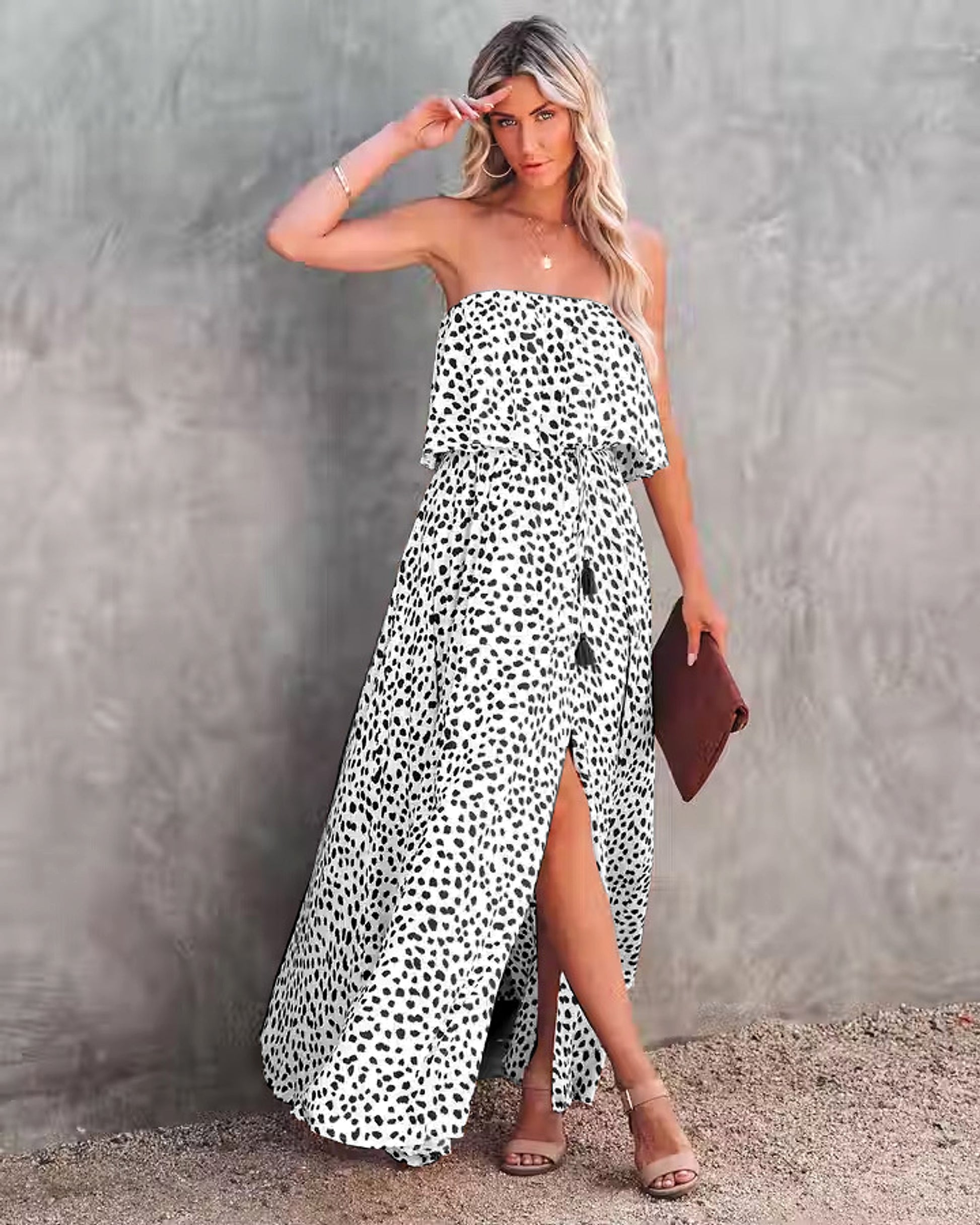 Leopard Print Floral-print Off-shoulder Ruffled Slit Dress - enhanced image 10