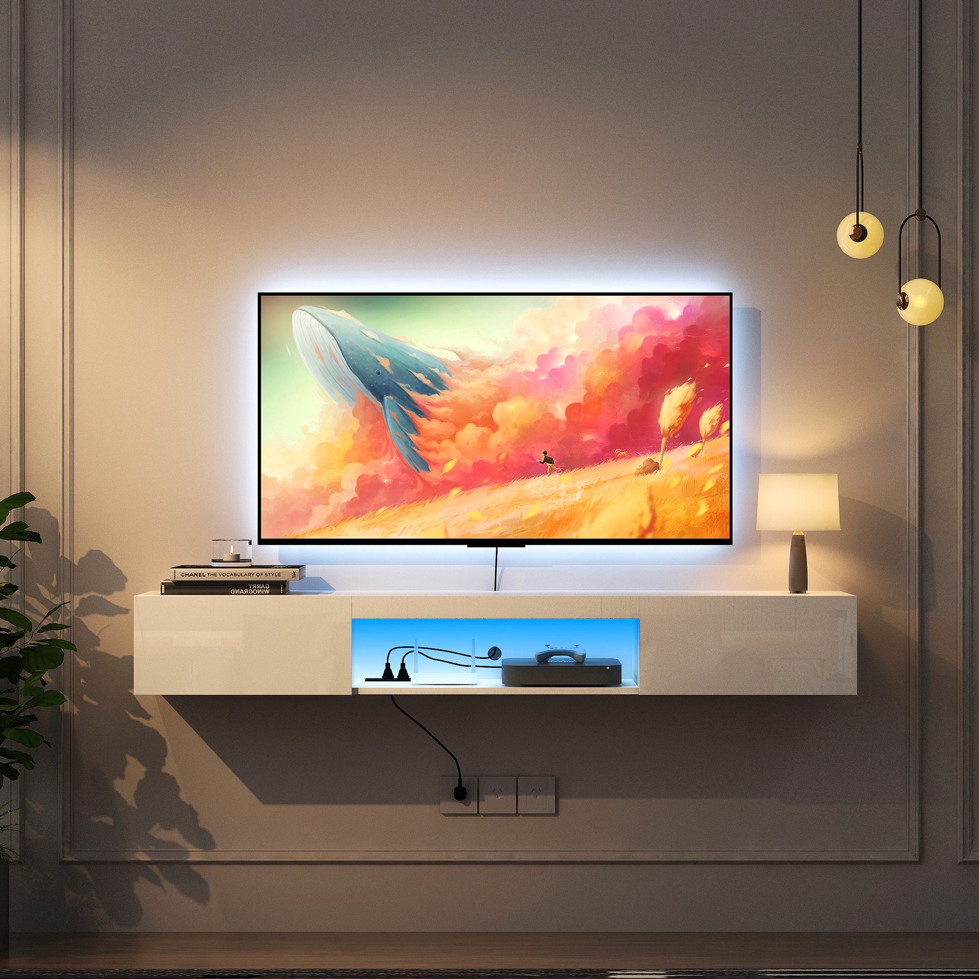 LumiWall™ – Floating TV Wall Shelf with 16-Color LED Lights for 55–65" Screens (US Warehouse) - enhanced image 10