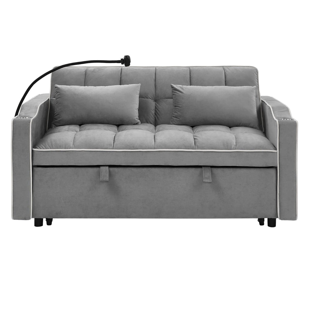 LuneluX_Home – 55.5" Foldable Velvet Sofa Bed (Adjustable in 3 Lengths, Gray) - enhanced image 10