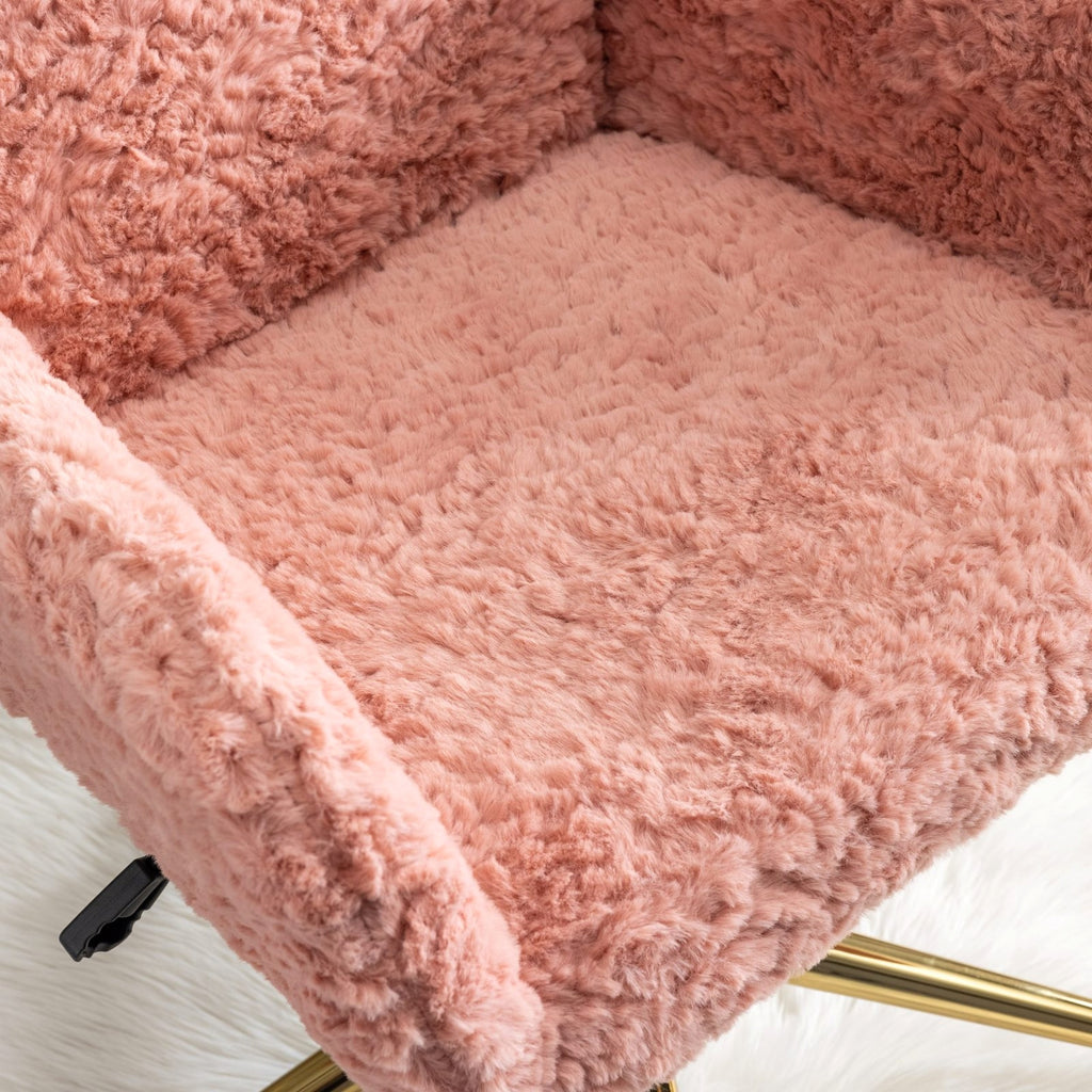LuneluX_Home – Faux Fur Office Chair with Golden Base (Pink) - enhanced image 10