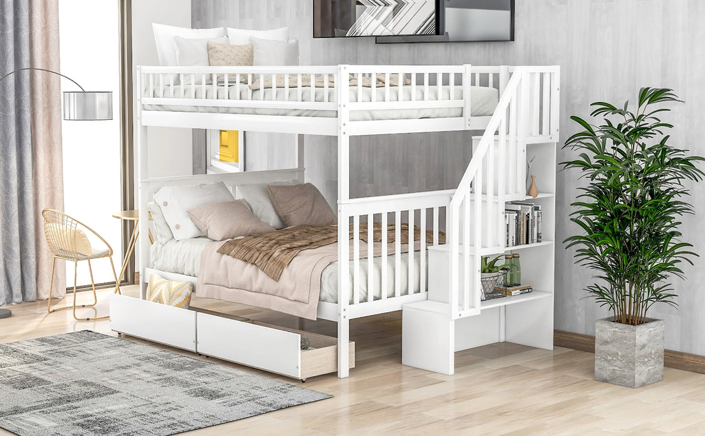 LuneluX_Home – Full-Over-Full Bunk Bed with Storage Drawers (White) - enhanced image 10