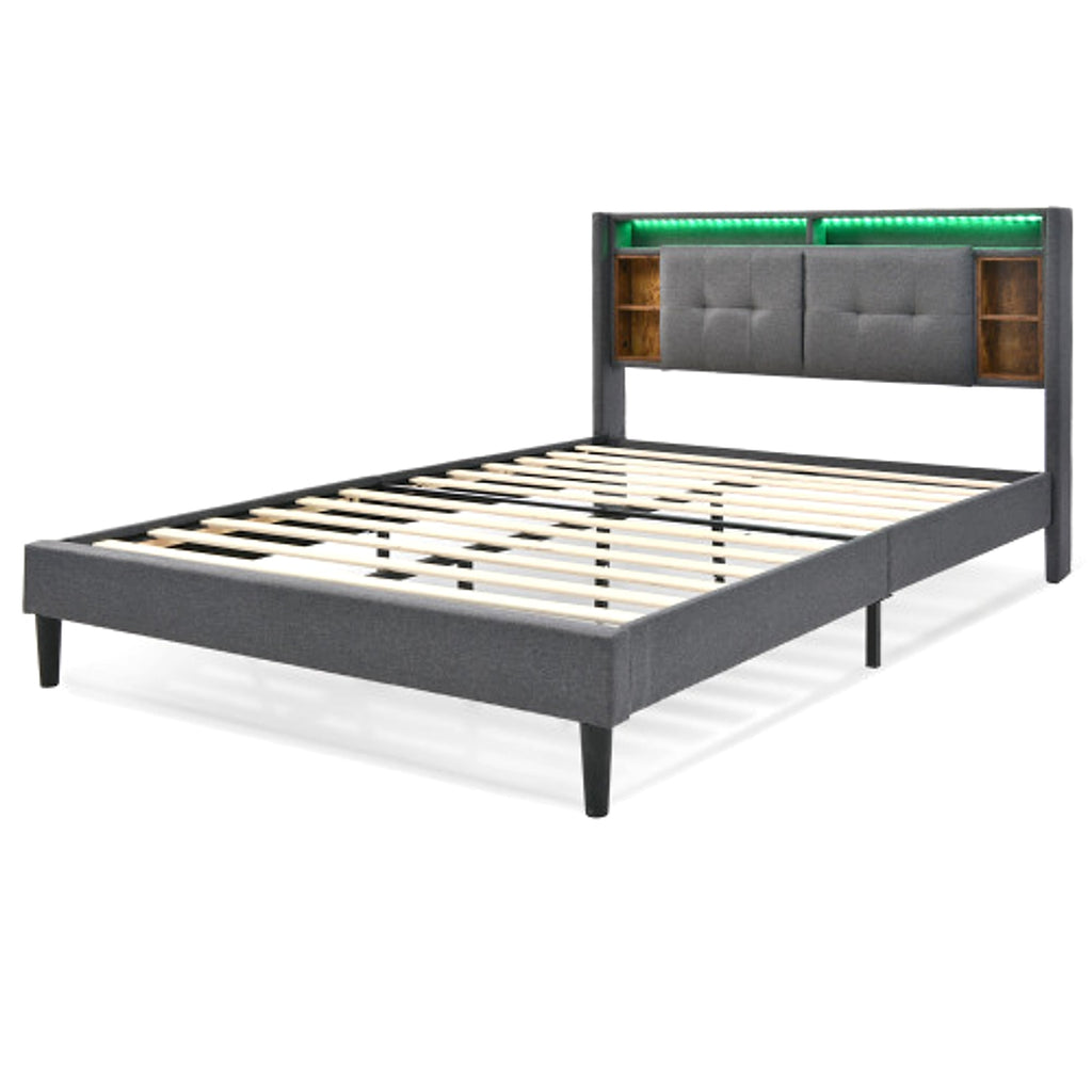 LuneluX_Home – Solid Wood Storage Bed with USB Charging Ports & LED Light (160×200 cm, Gray) - enhanced image 10