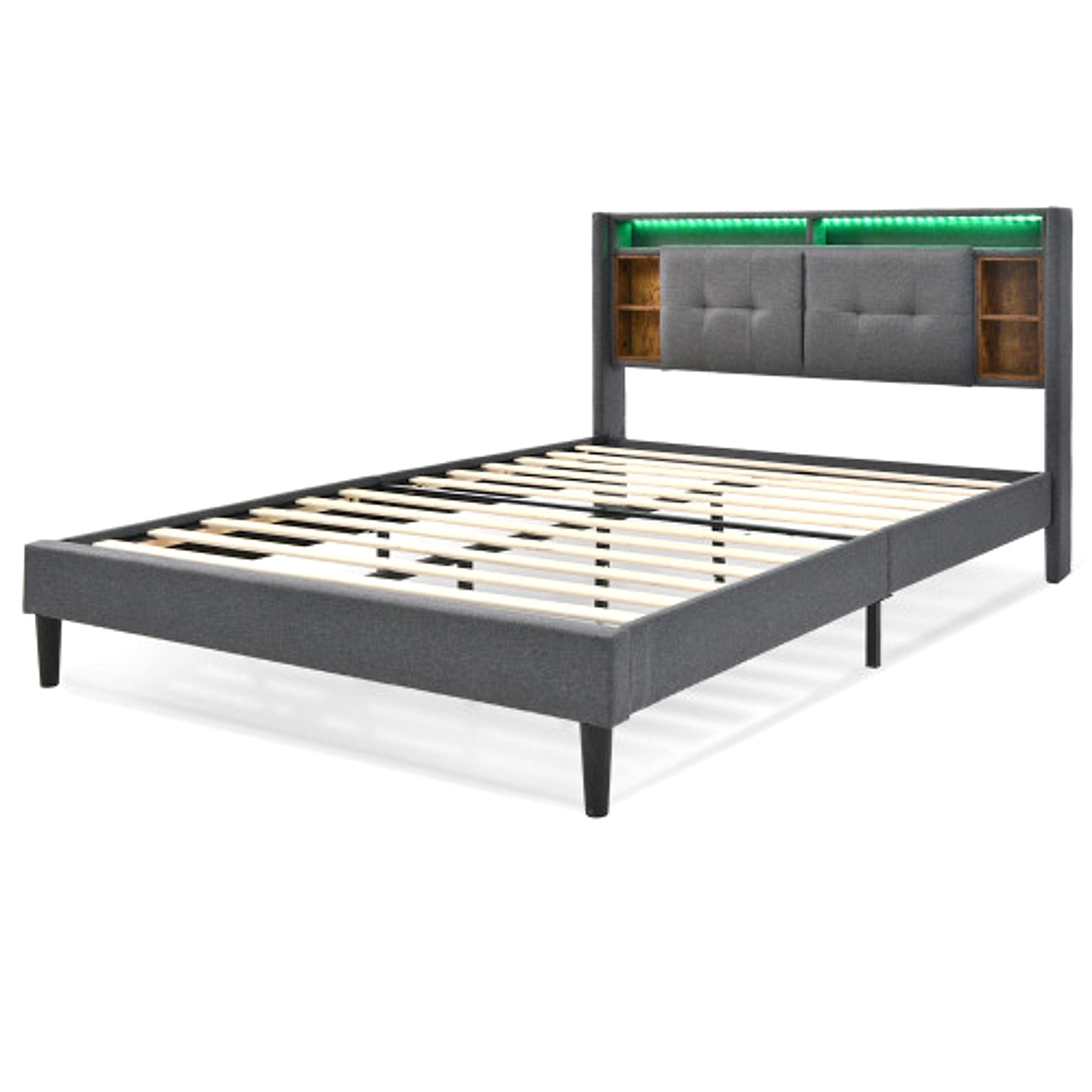 LuneluX_Home – Solid Wood Storage Bed with USB Charging Ports & LED Light (160×200 cm, Gray) - enhanced image 10