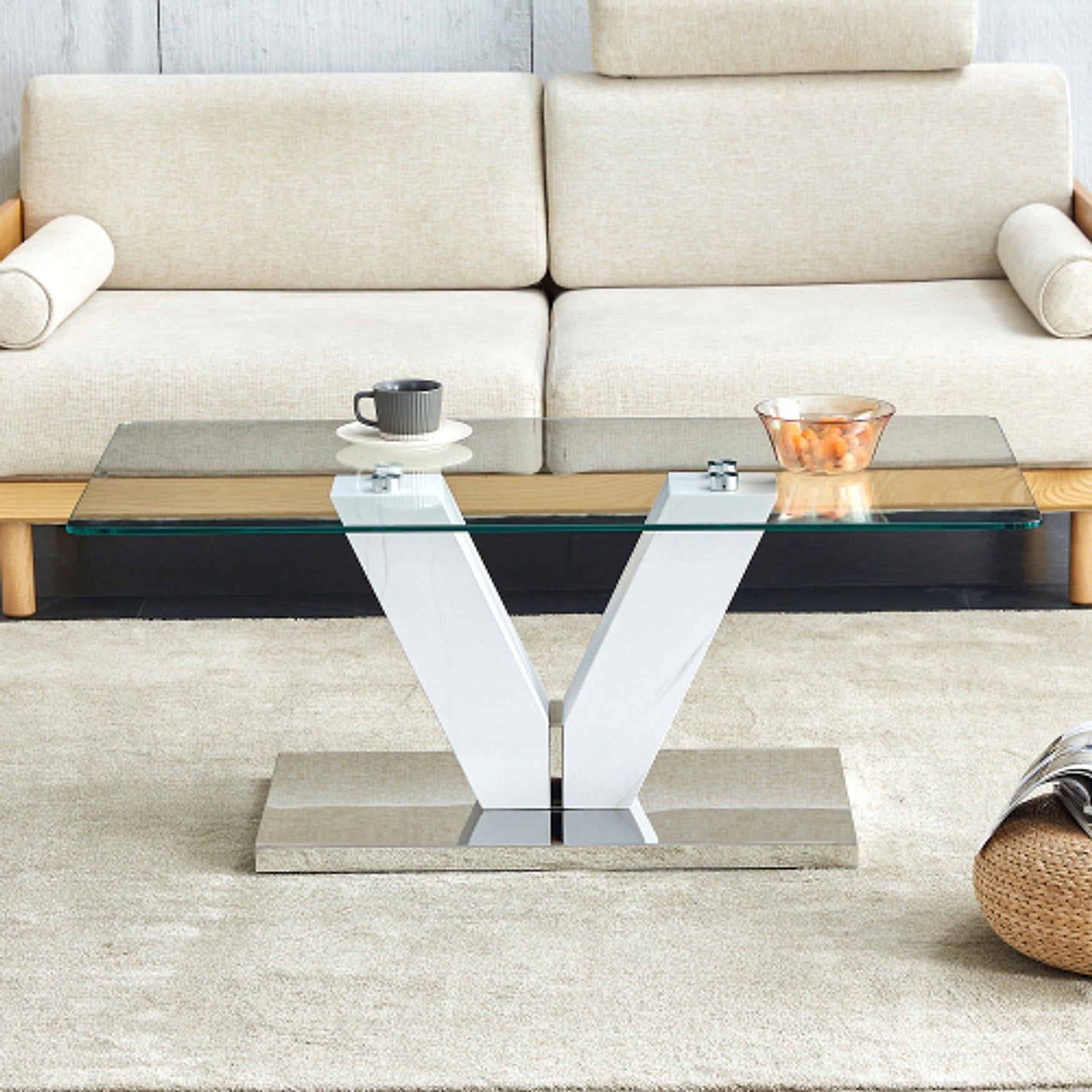 LuxeGlass™ – Modern Minimalist Coffee Table with Tempered Glass Top & Silver Pillars (US Warehouse) - enhanced image 10
