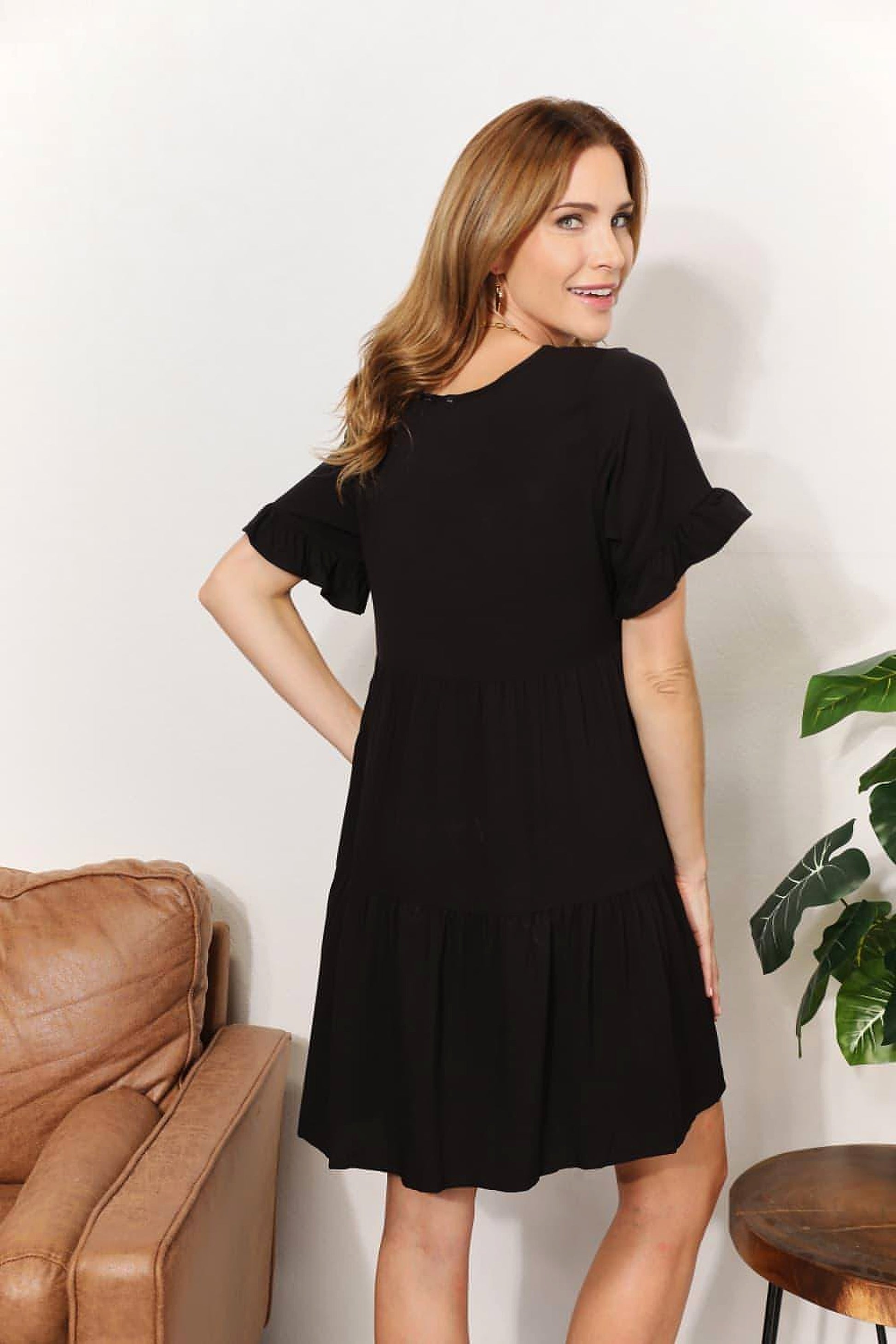 Mandy V-Neck Flounce Sleeve Tiered Dress - enhanced image 10