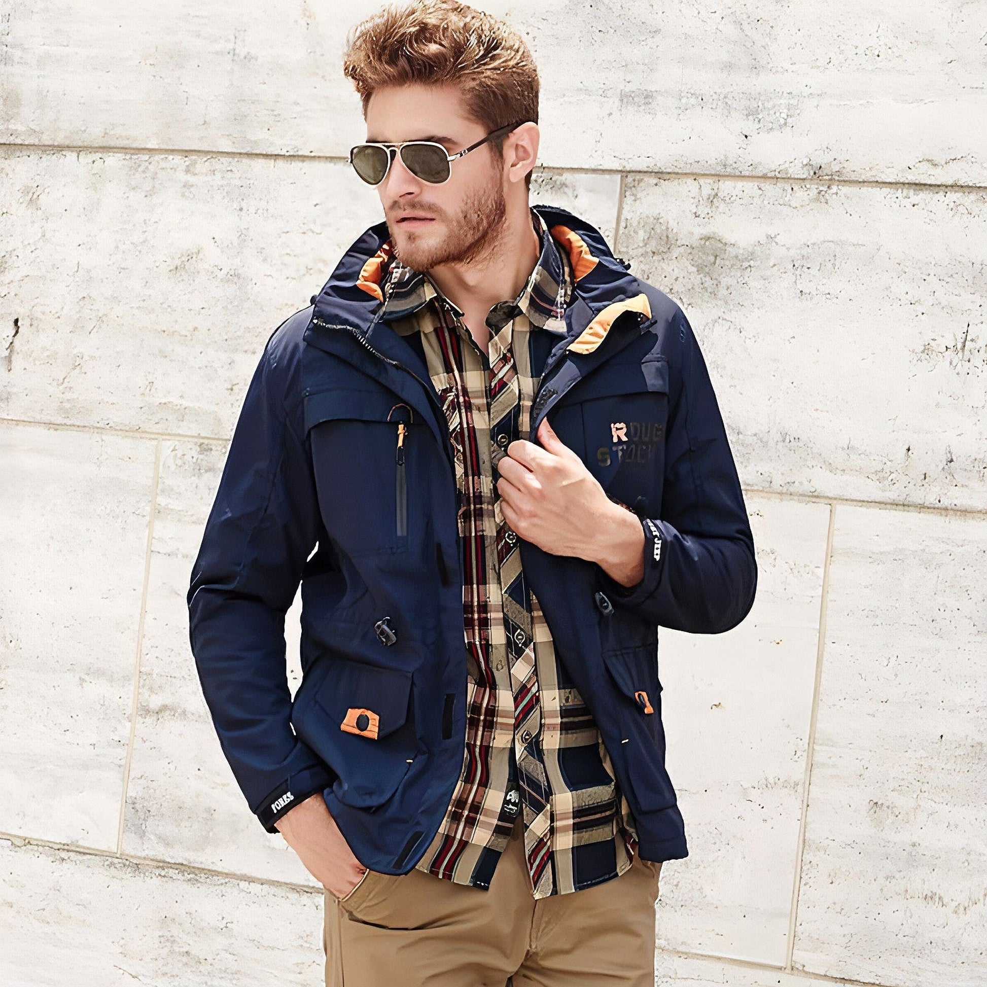 Men's casual outdoor waterproof breathable long hooded stand collar Jacket - enhanced image 10