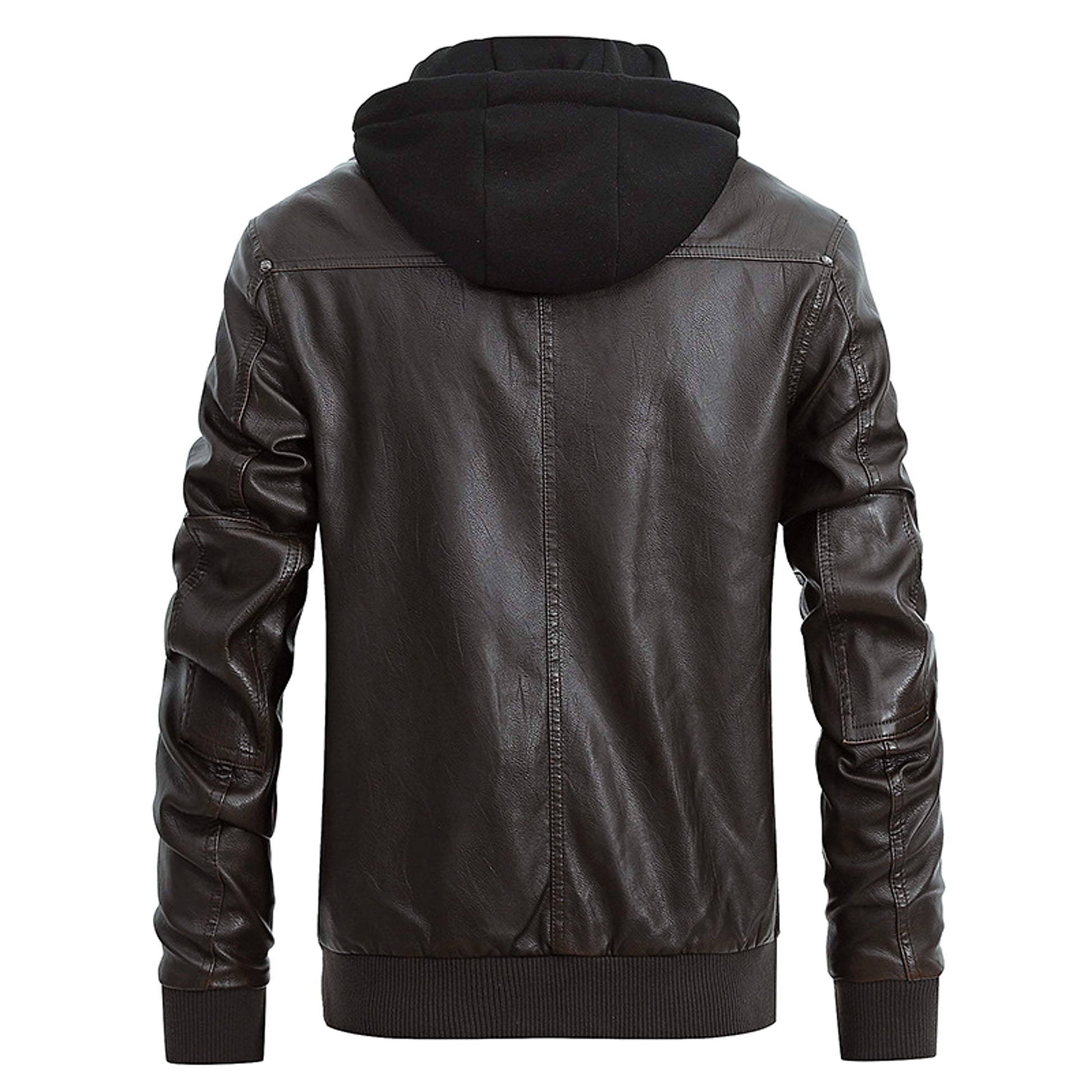 Men's Detachable Hat PU Hooded Jacket - enhanced image 10