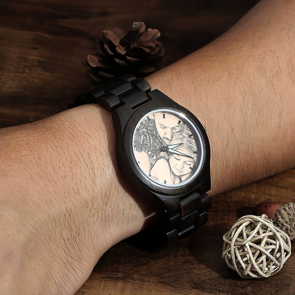 Men’s Engraved Wooden Photo Watch – 45mm with Wooden Strap - enhanced image 10